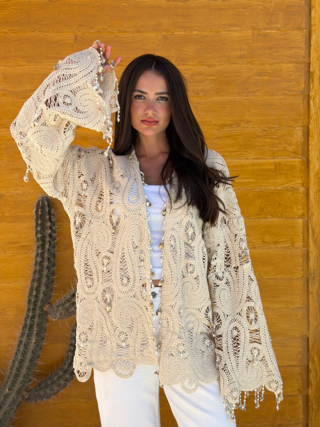 The Oyster Cardigan with Beaded Seashells