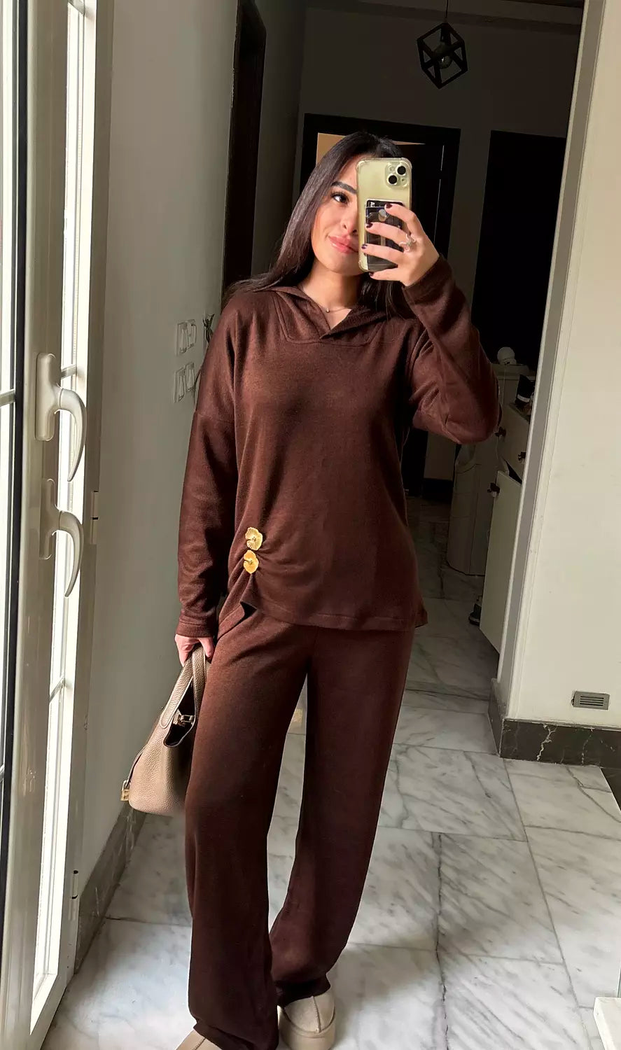 Buttoned Brown Knit Set