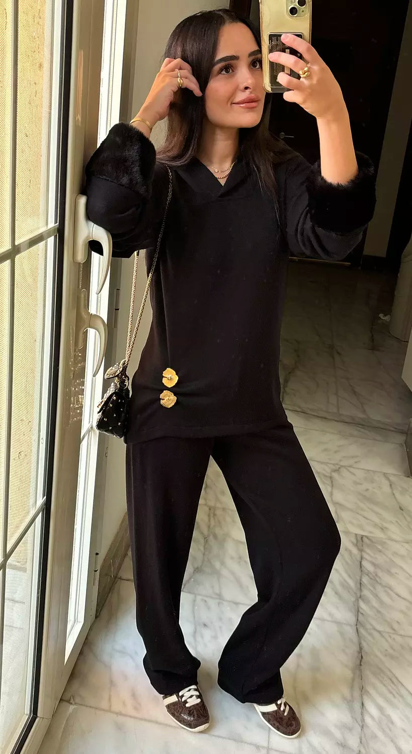 Buttoned Black Knit Set