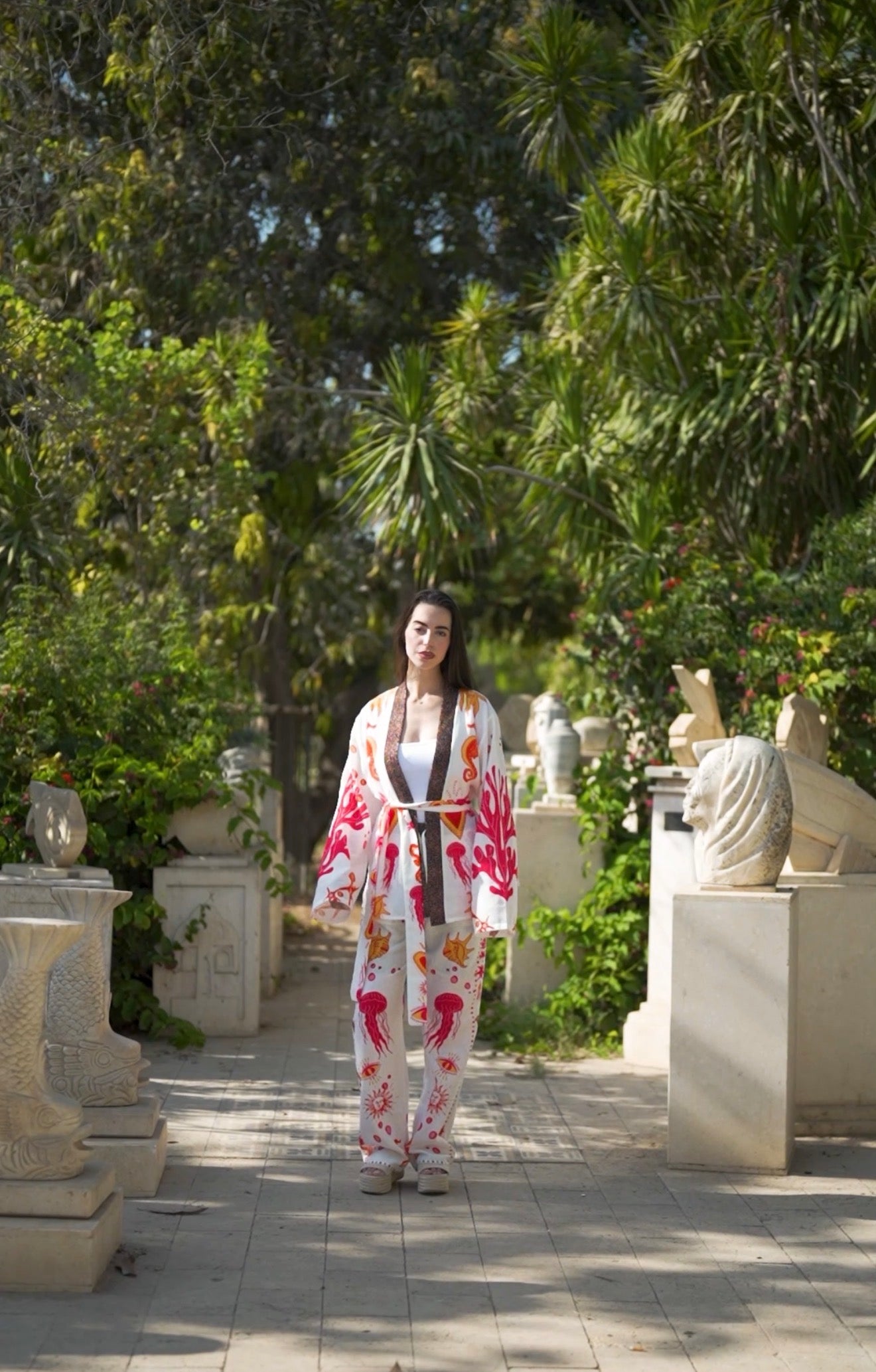 Seashells Printed Linen Set in Pink