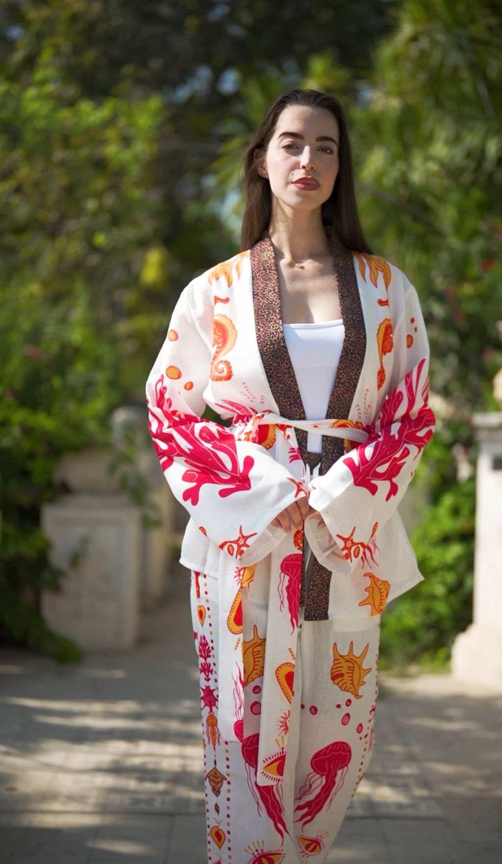 Seashells Printed Linen Set in Pink