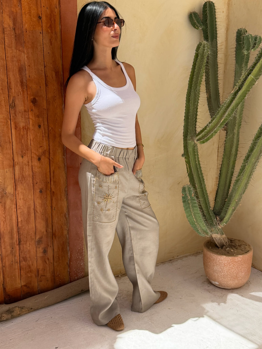 The Nomad Beaded Pants (only) in Taupe