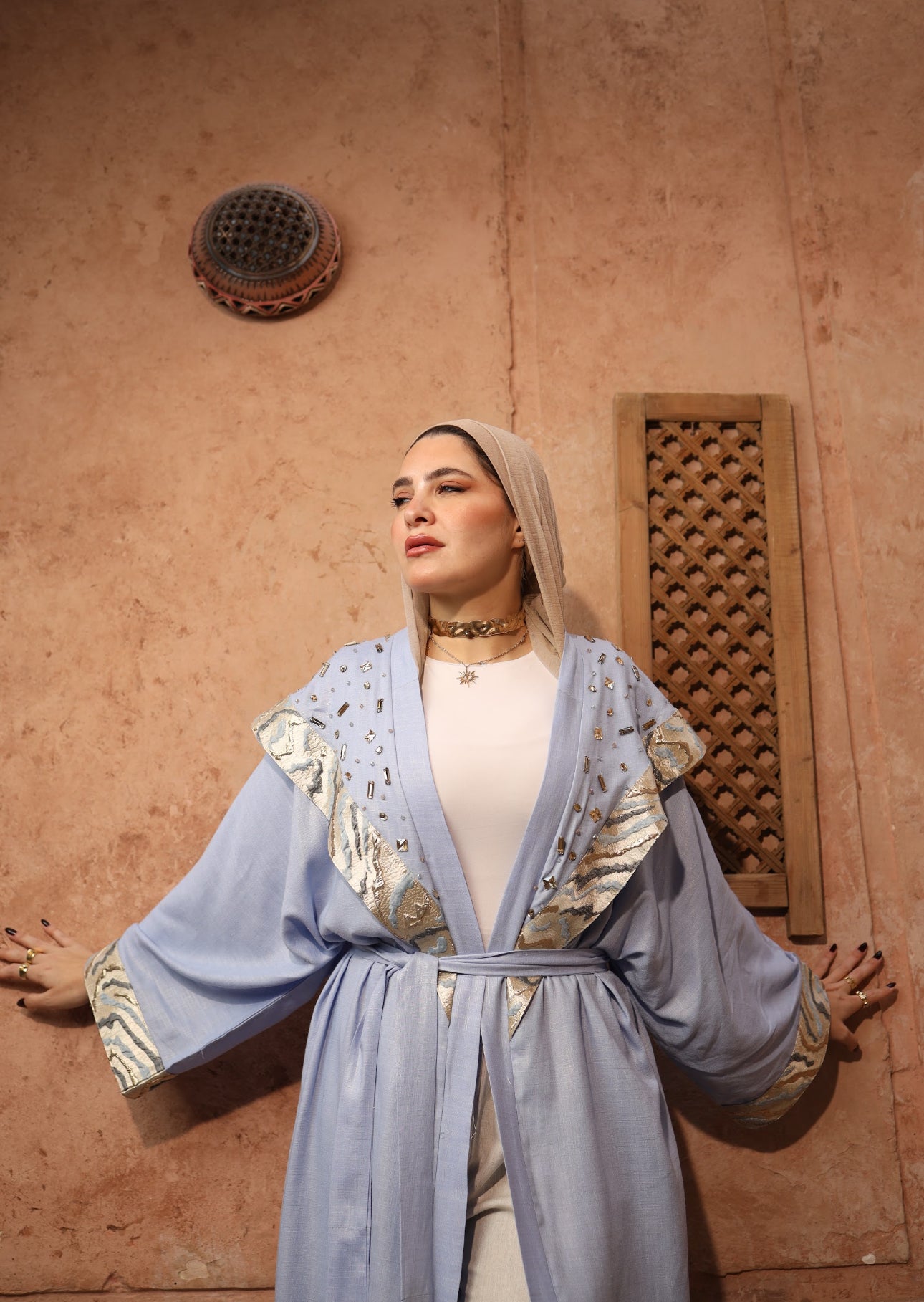 Moon Embellished Baby Blue Kaftan