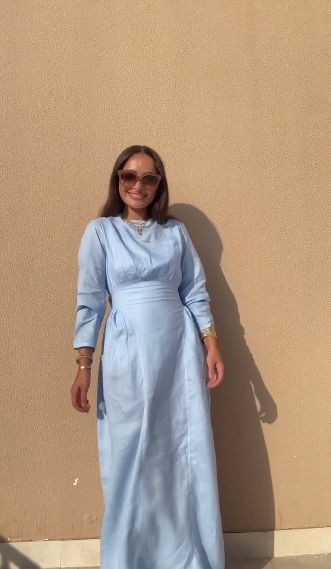 Baby Blue Waisted Dress (Full Sleeves)