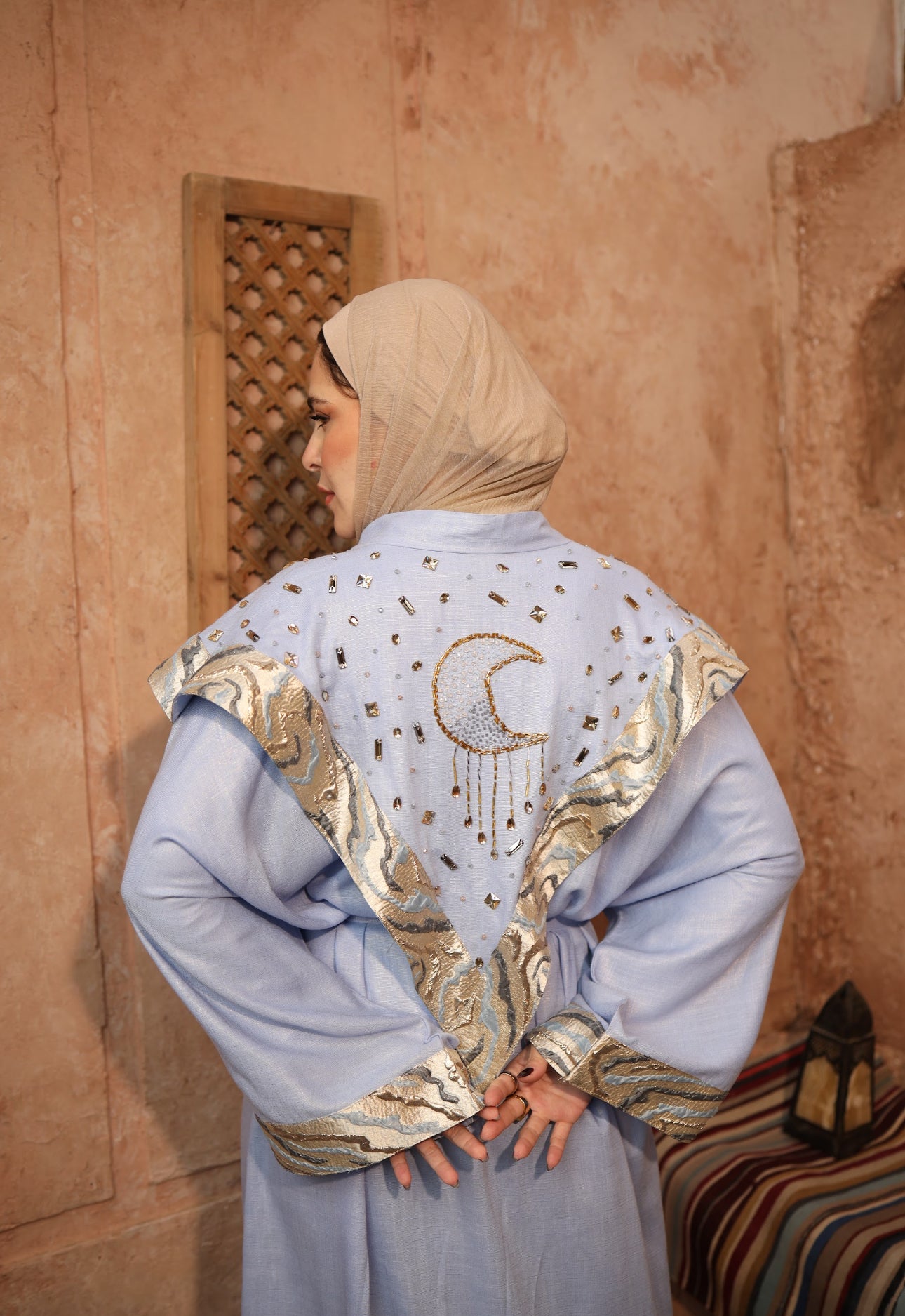 Moon Embellished Baby Blue Kaftan