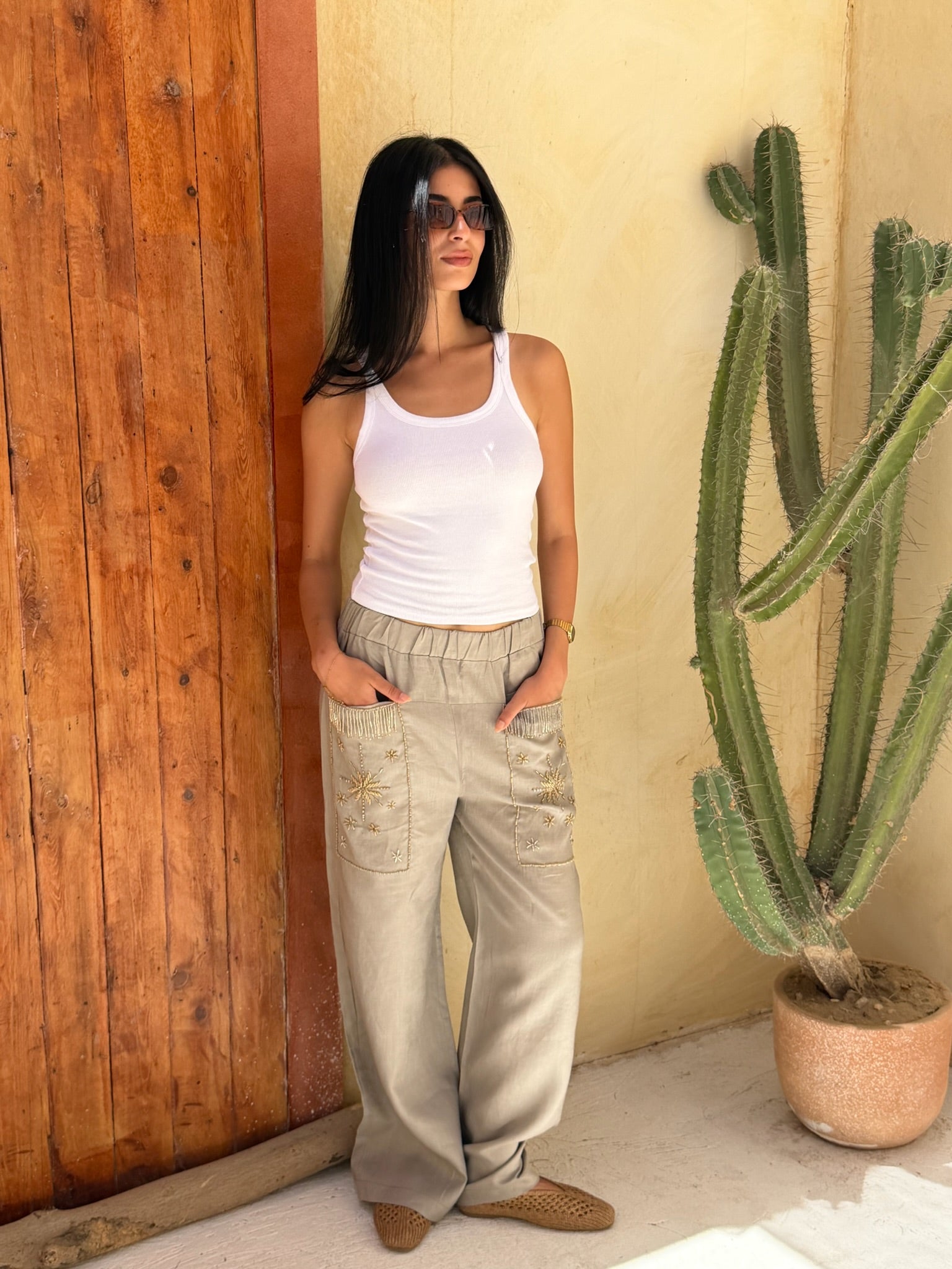 The Nomad Beaded Pants (only) in Taupe