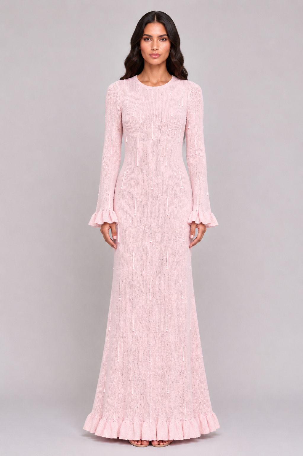 Beaded Knit Dress in Baby Pink