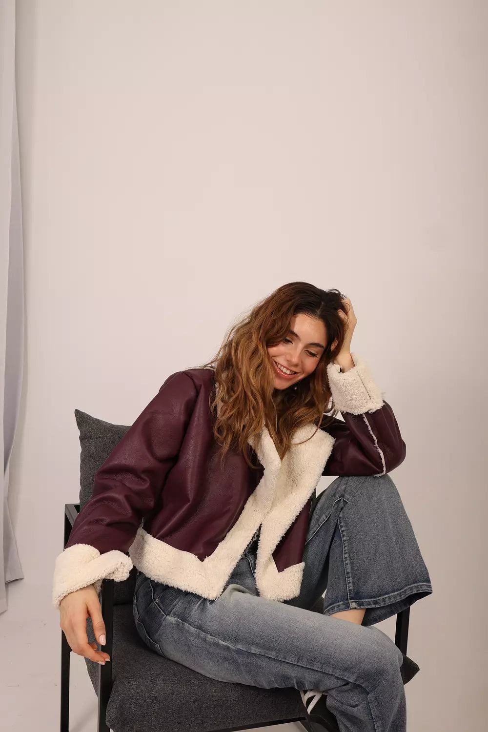 Wine Shearling Jacket