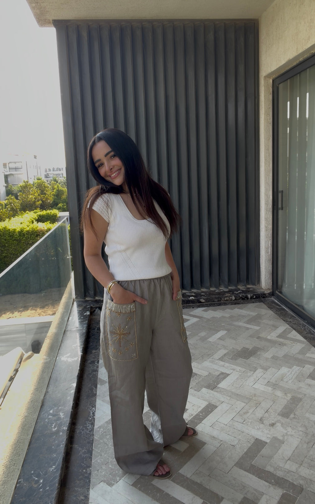 The Nomad Beaded Pants (only) in Taupe