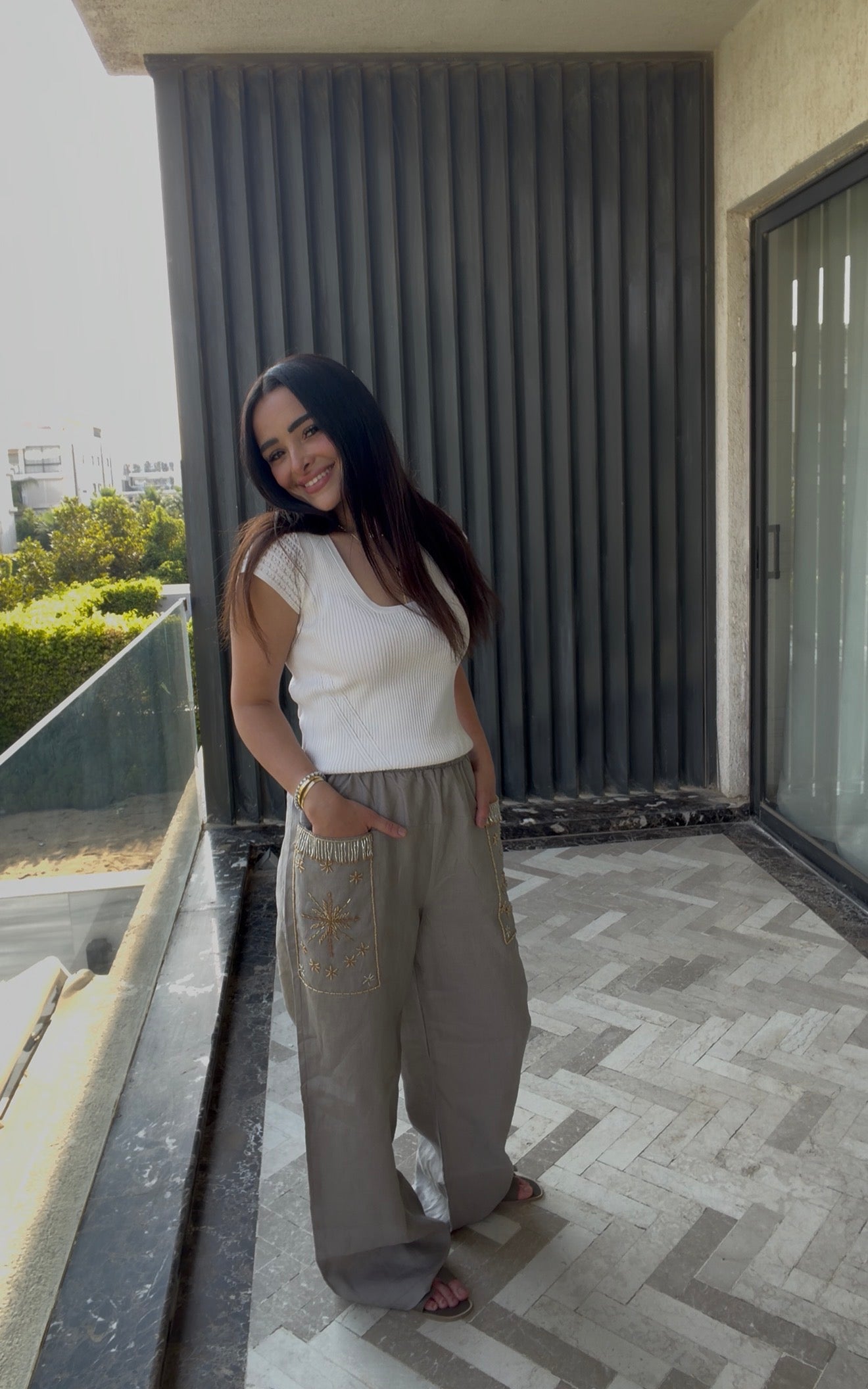 The Nomad Beaded Pants (only) in Taupe