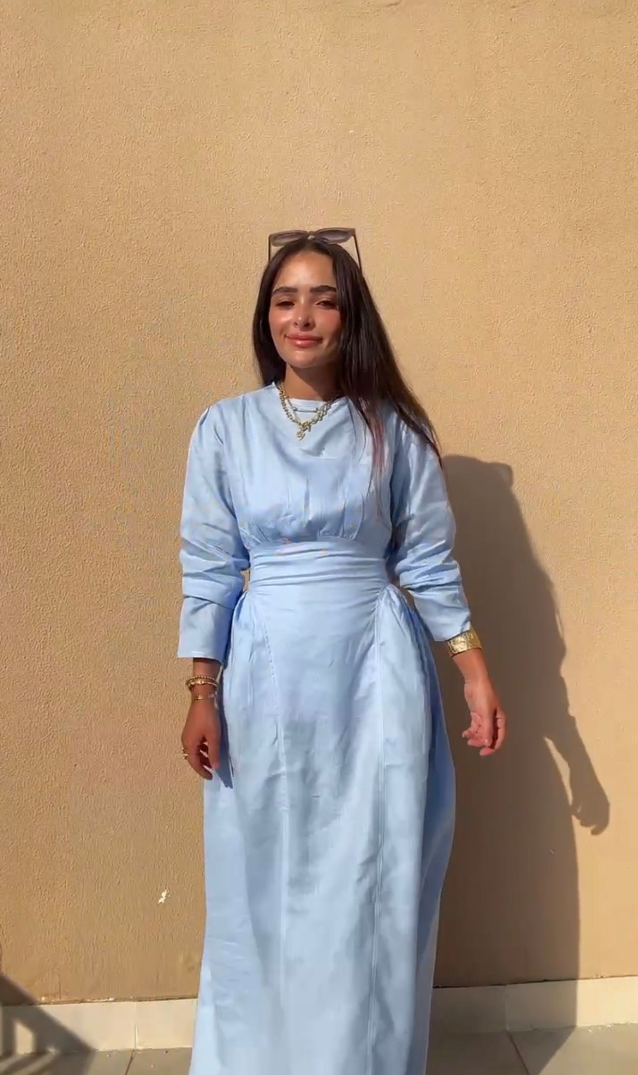 Baby Blue Waisted Dress (Full Sleeves)