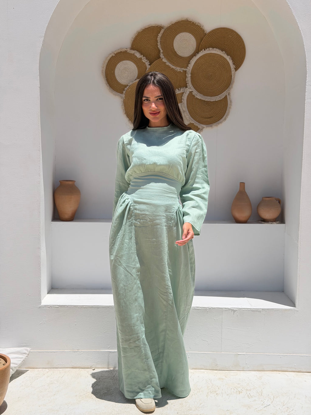 Mint Waisted Dress (Full Sleeves)