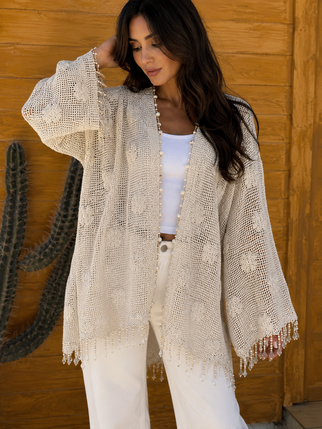 The Roses Cardigan with Beaded Seashells