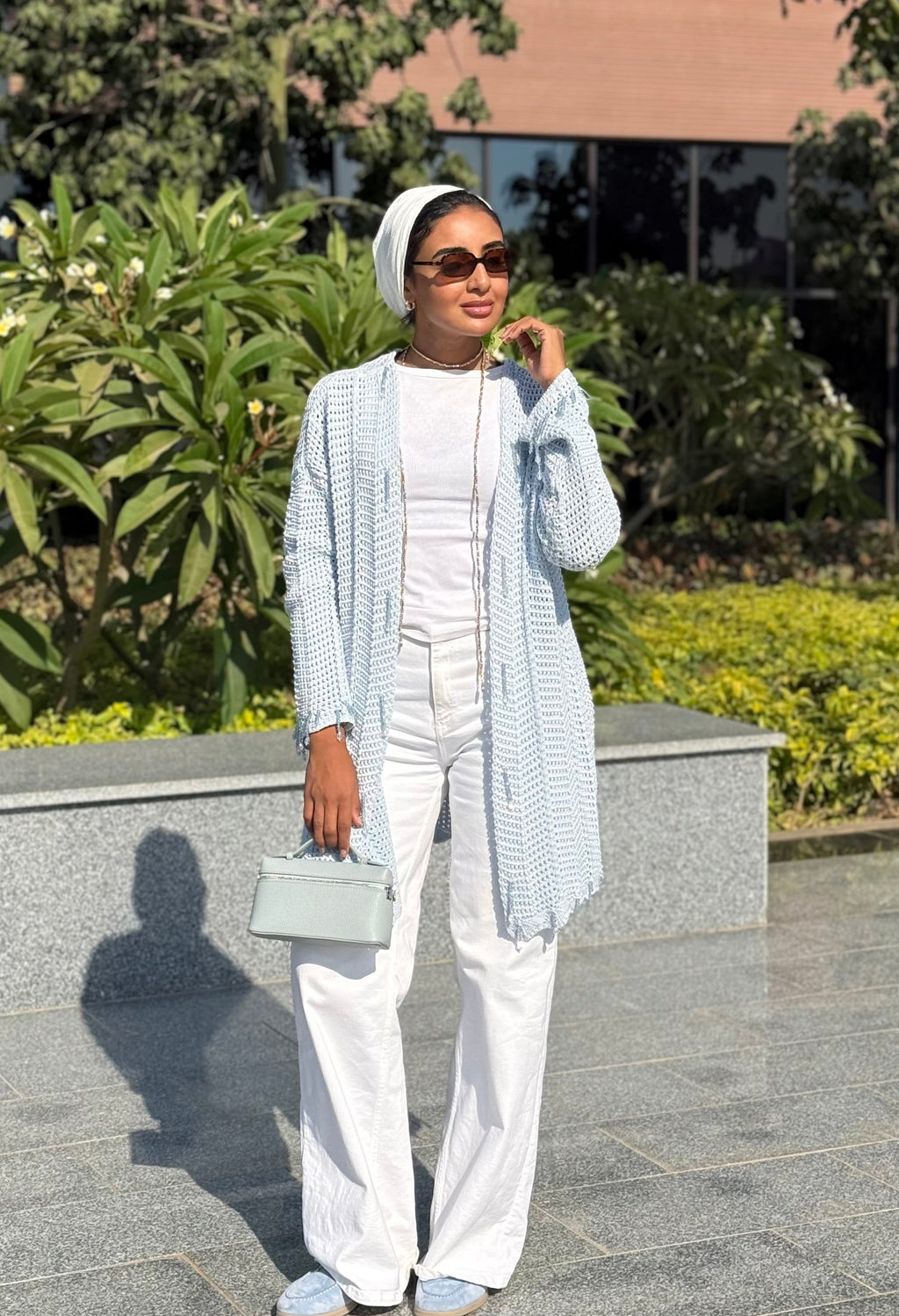 Beaded Knit Cardigan in Baby Blue