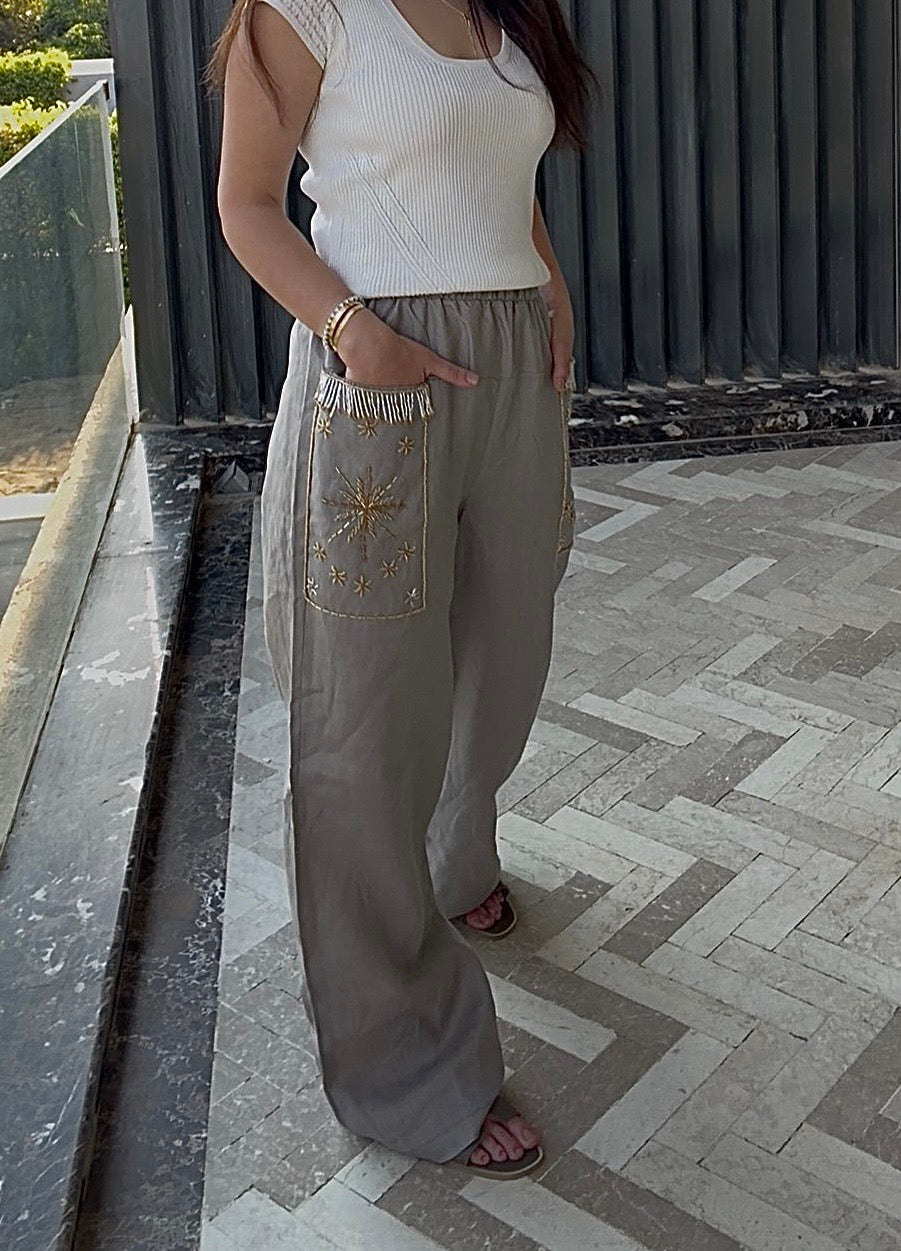The Nomad Beaded Pants (only) in Taupe