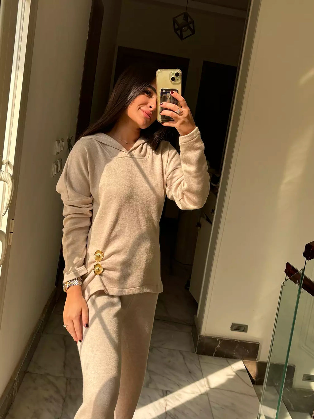 Buttoned Beige Knit Set