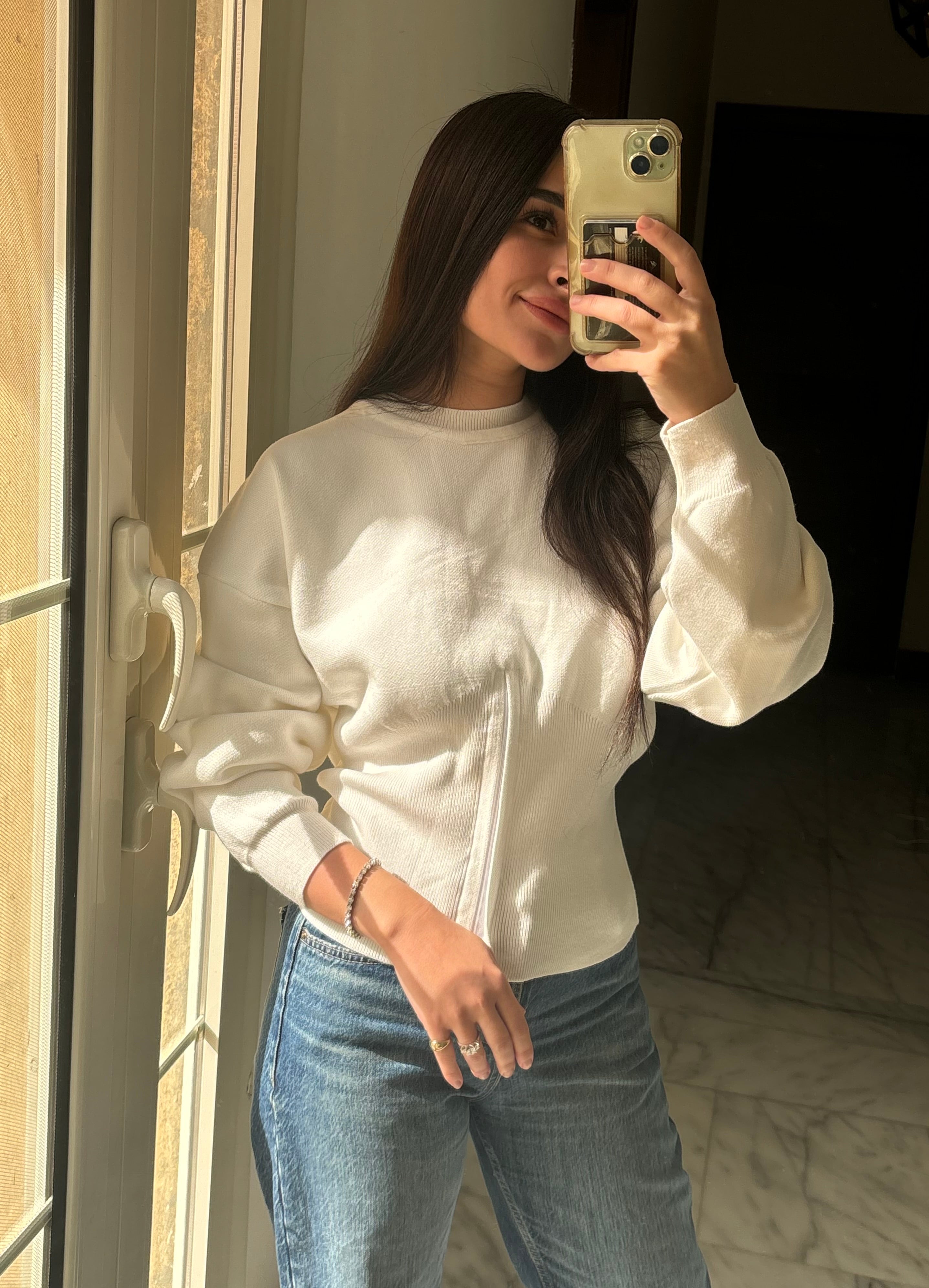 Waisted Knit Top (White)