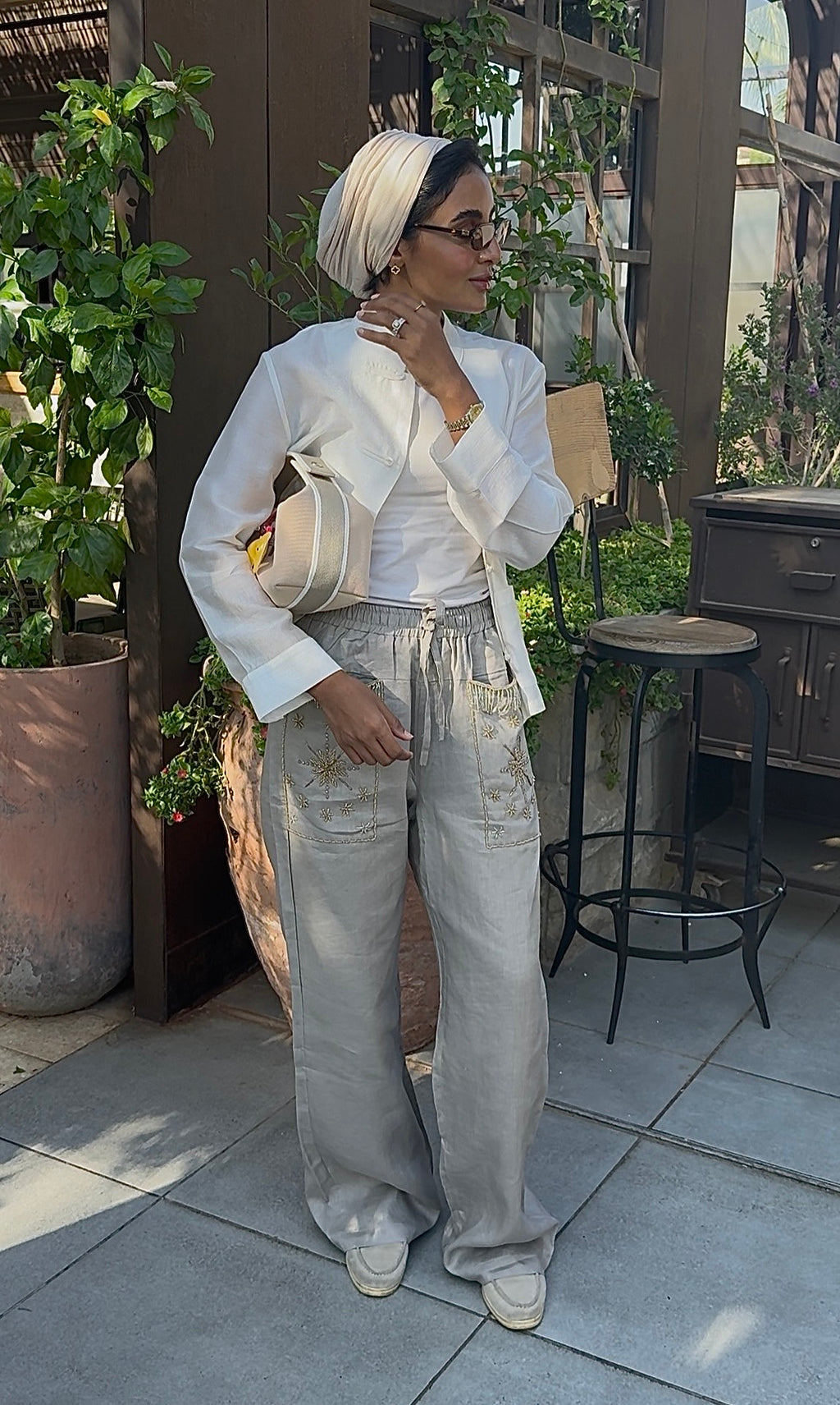 The Nomad Beaded Pants (only) in Taupe
