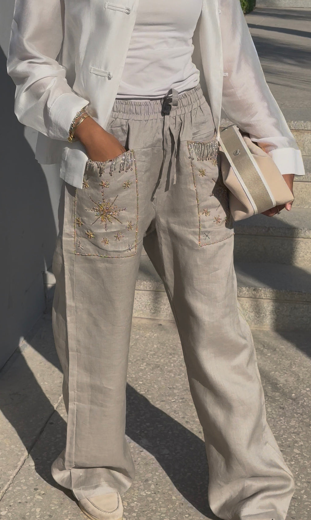 The Nomad Beaded Pants (only) in Taupe