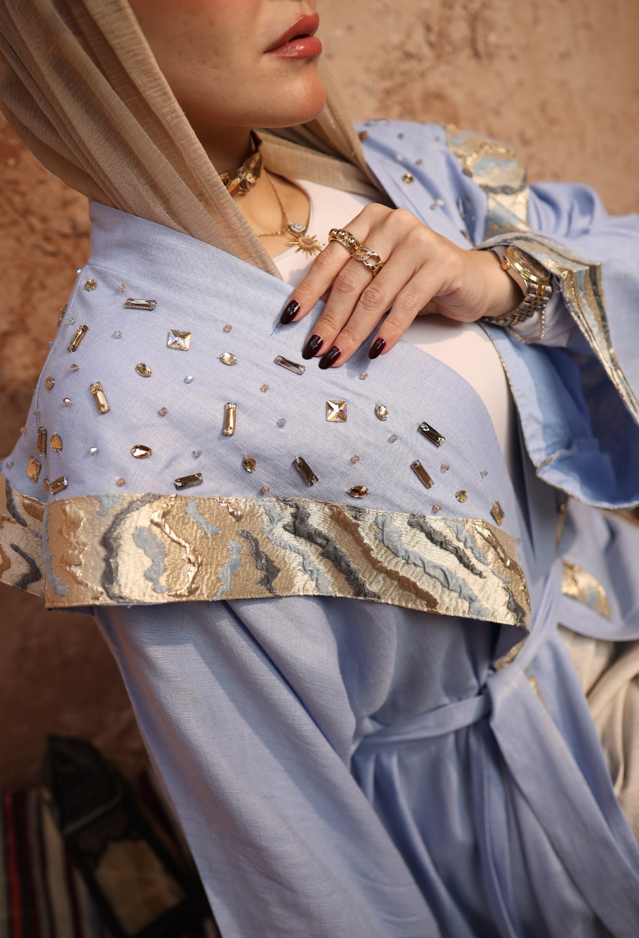 Moon Embellished Baby Blue Kaftan