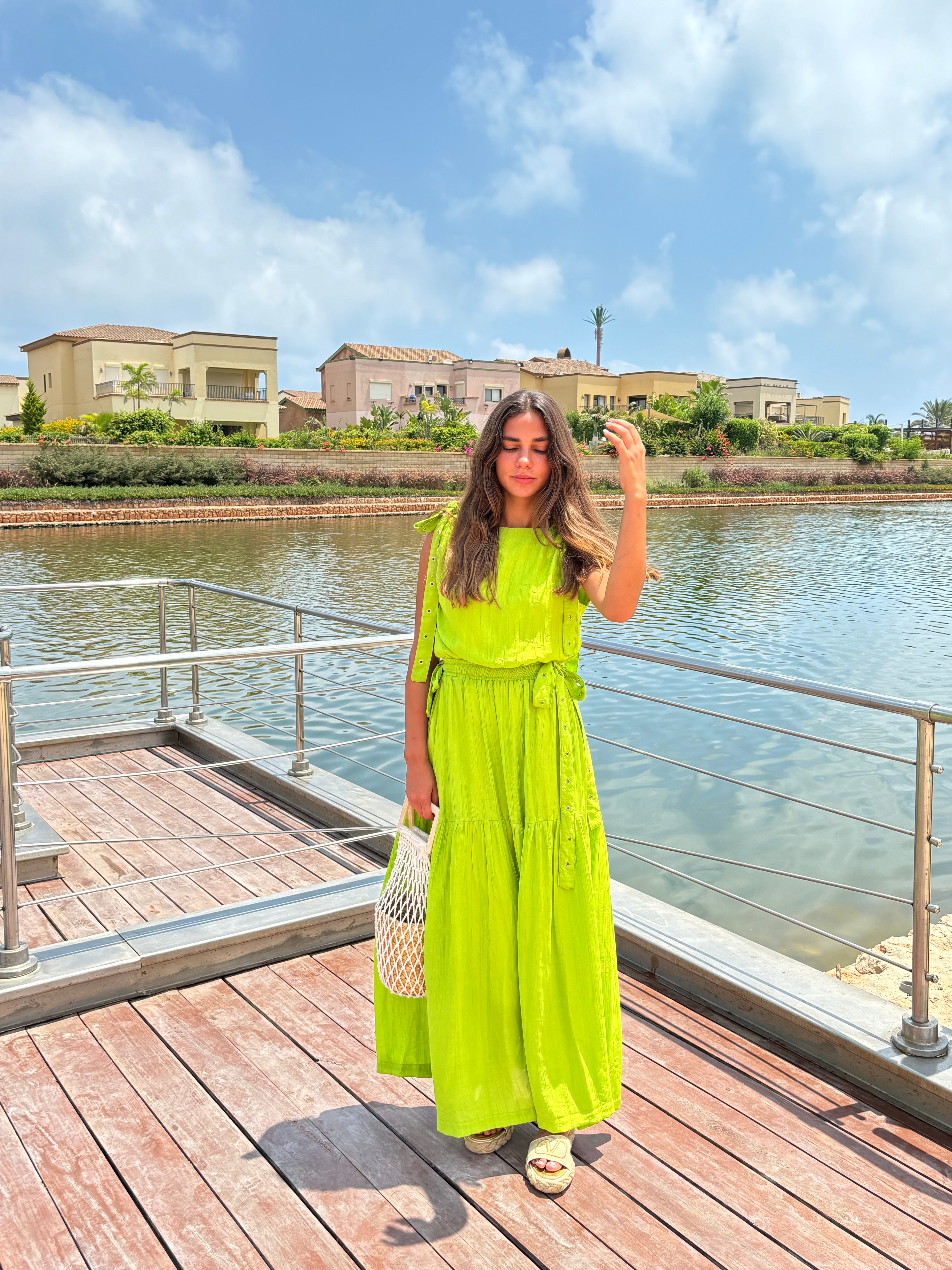Green Daylilly Waisted Dress