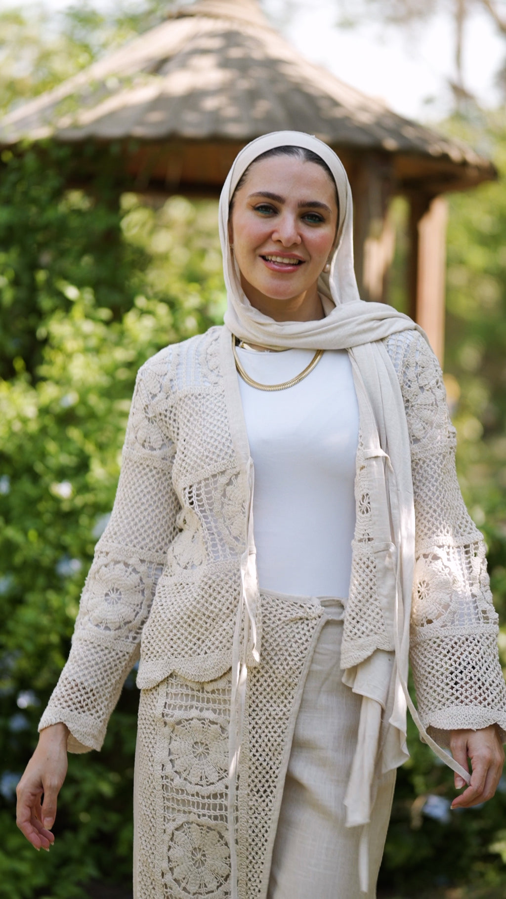 Beige Crochet Cardigan