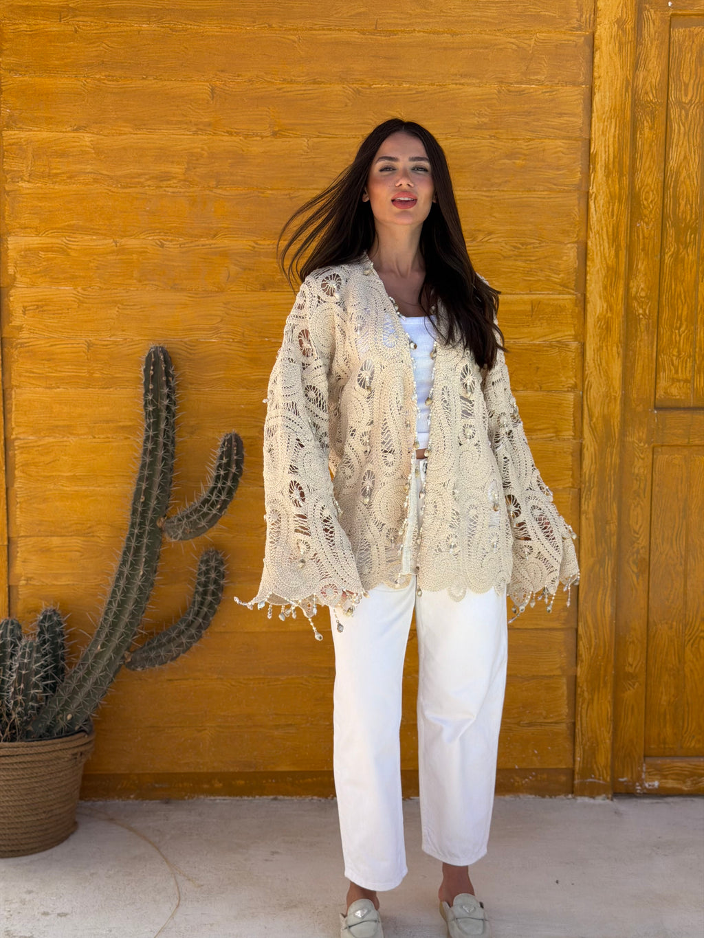 The Oyster Cardigan with Beaded Seashells