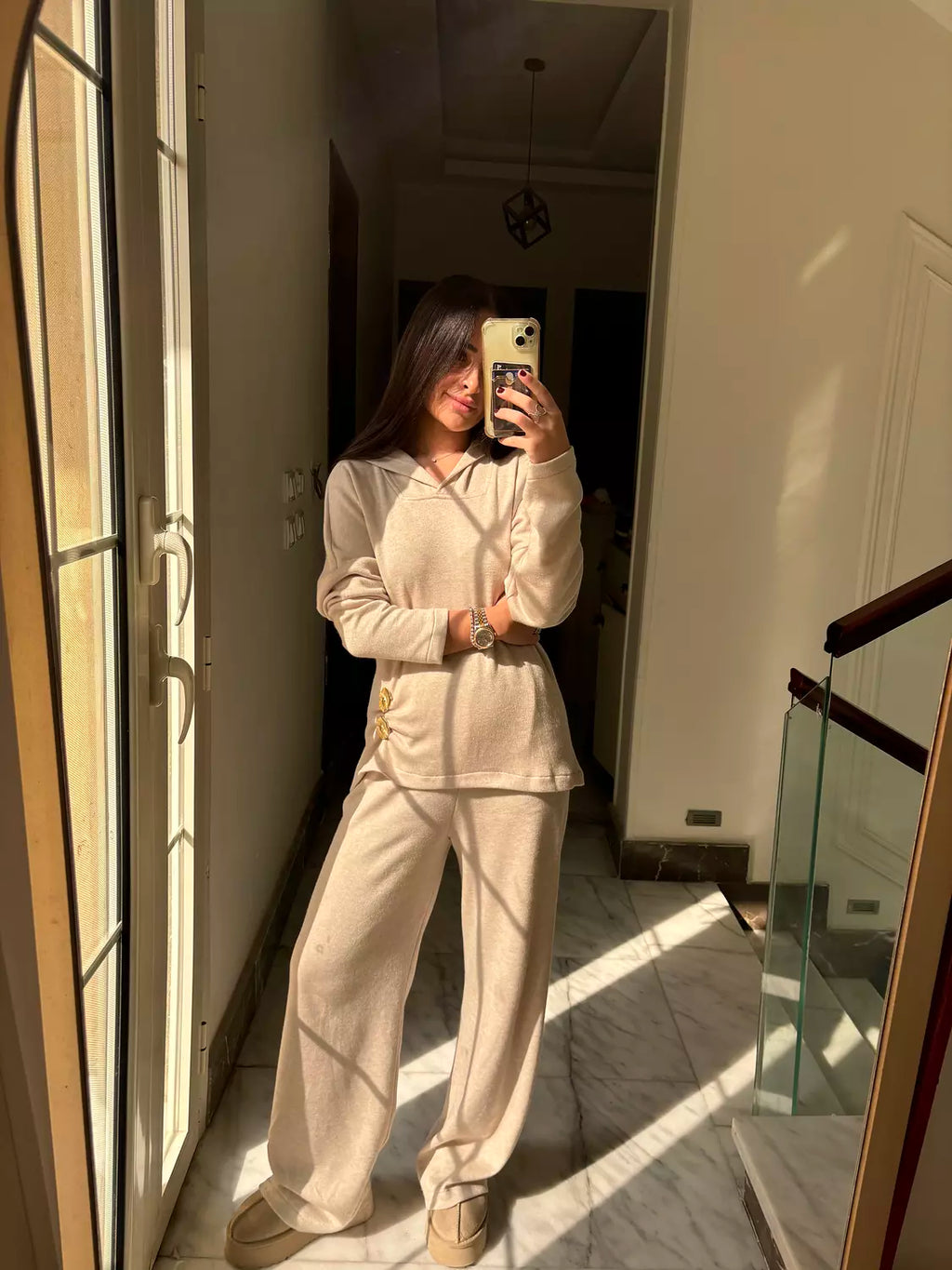 Buttoned Beige Knit Set