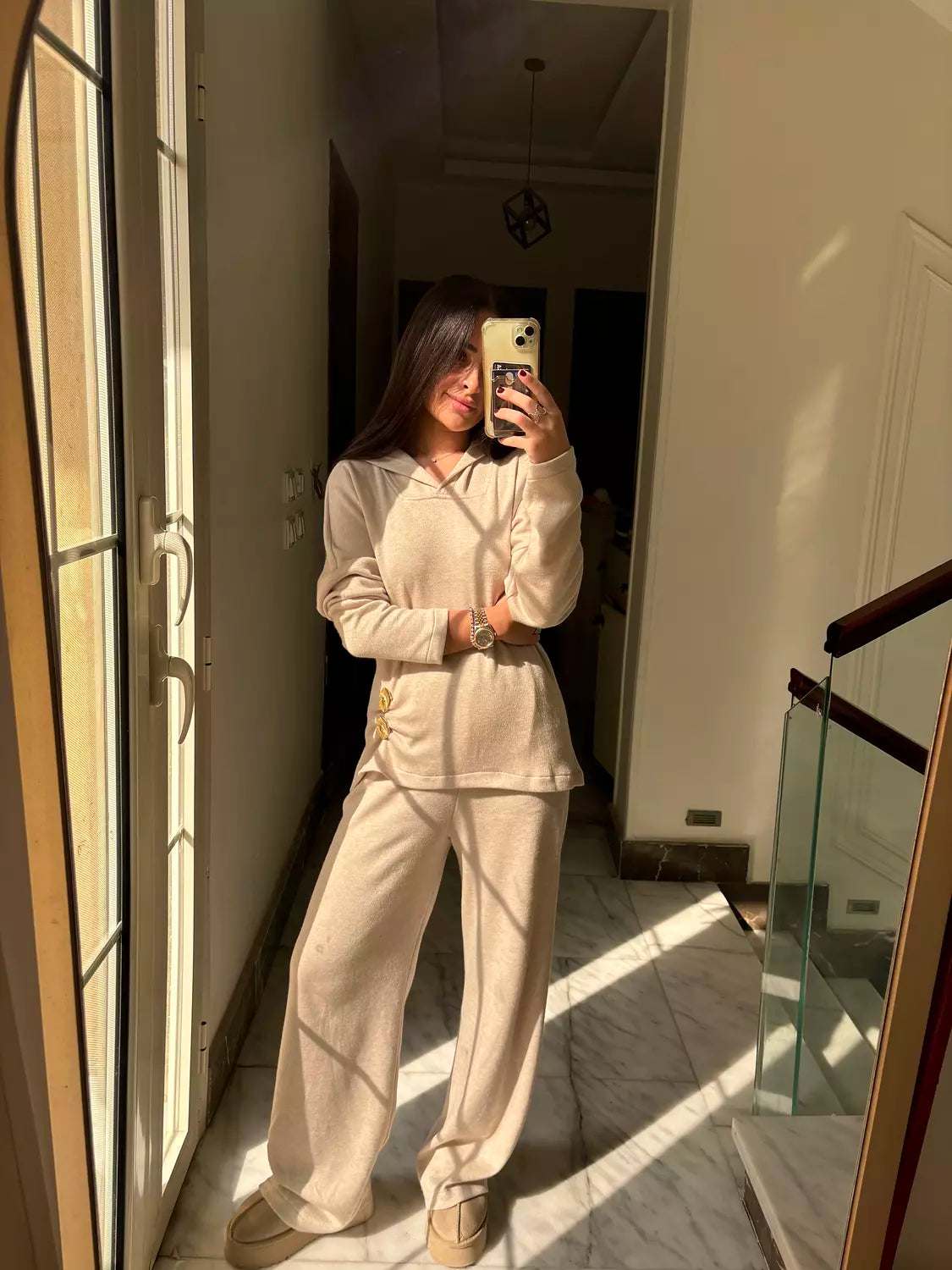 Buttoned Beige Knit Set