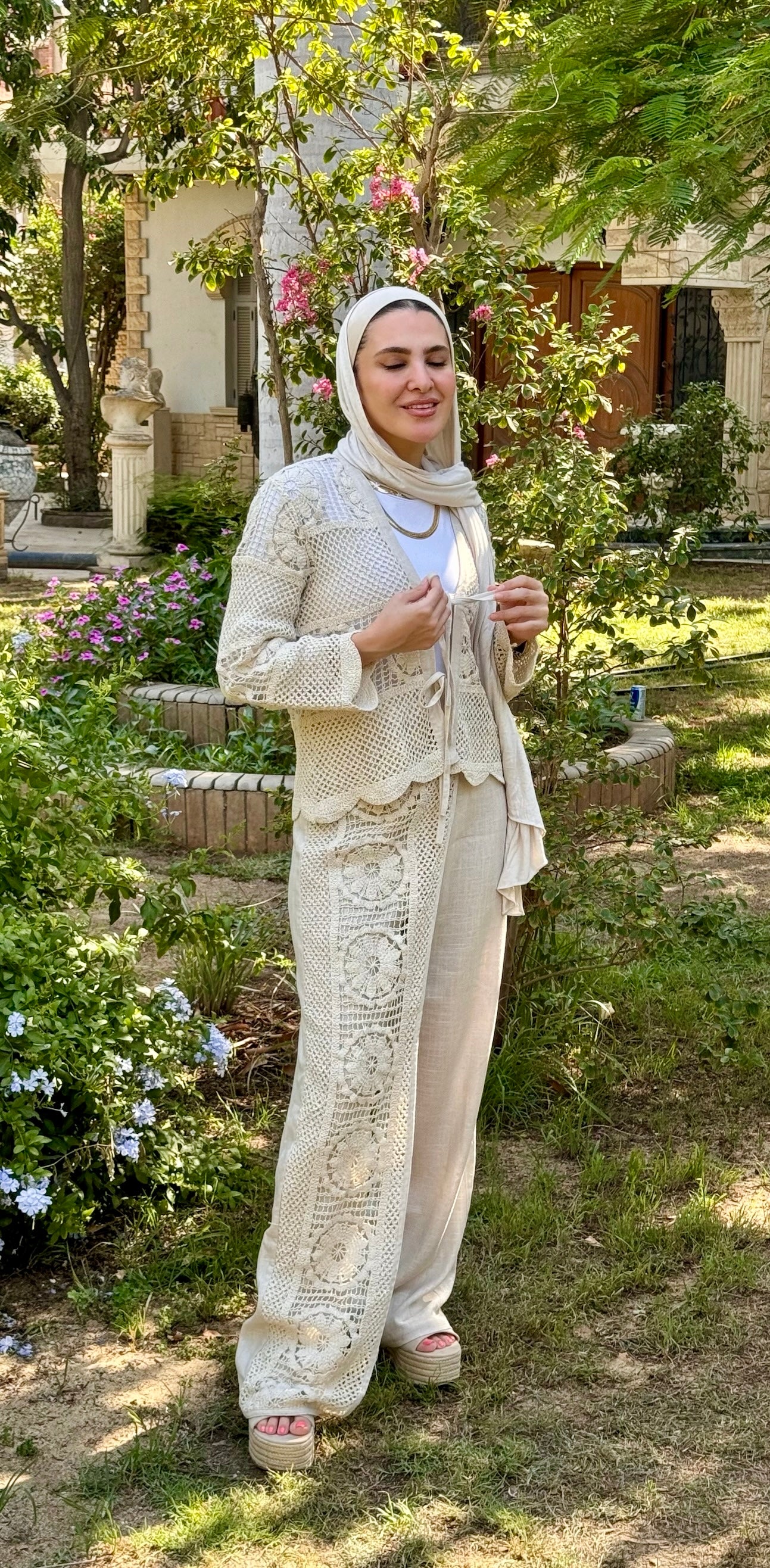 Beige Crochet Cardigan