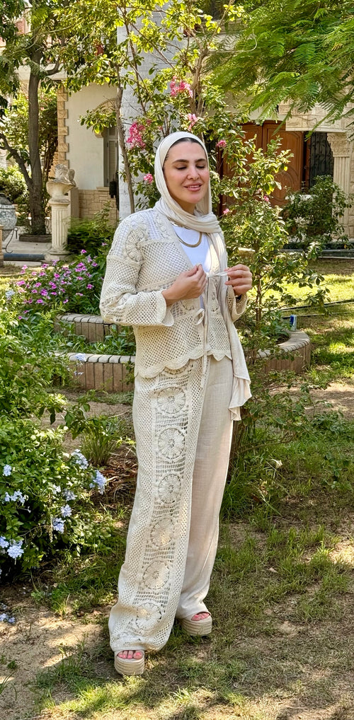 Beige Crochet Cardigan