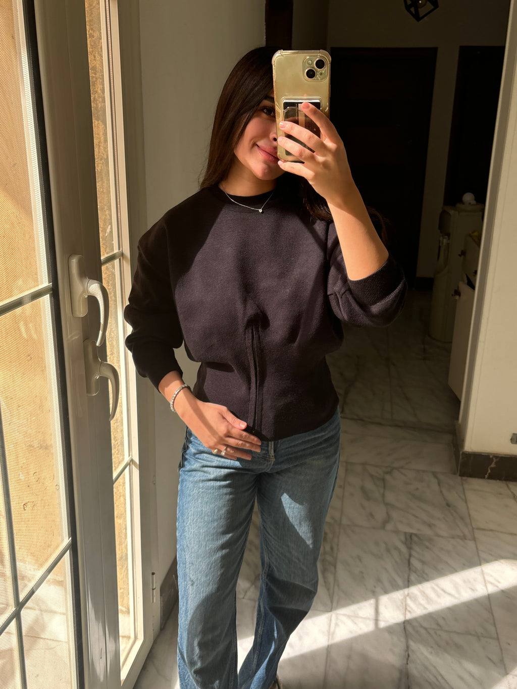 Waisted Knit Top (Black)