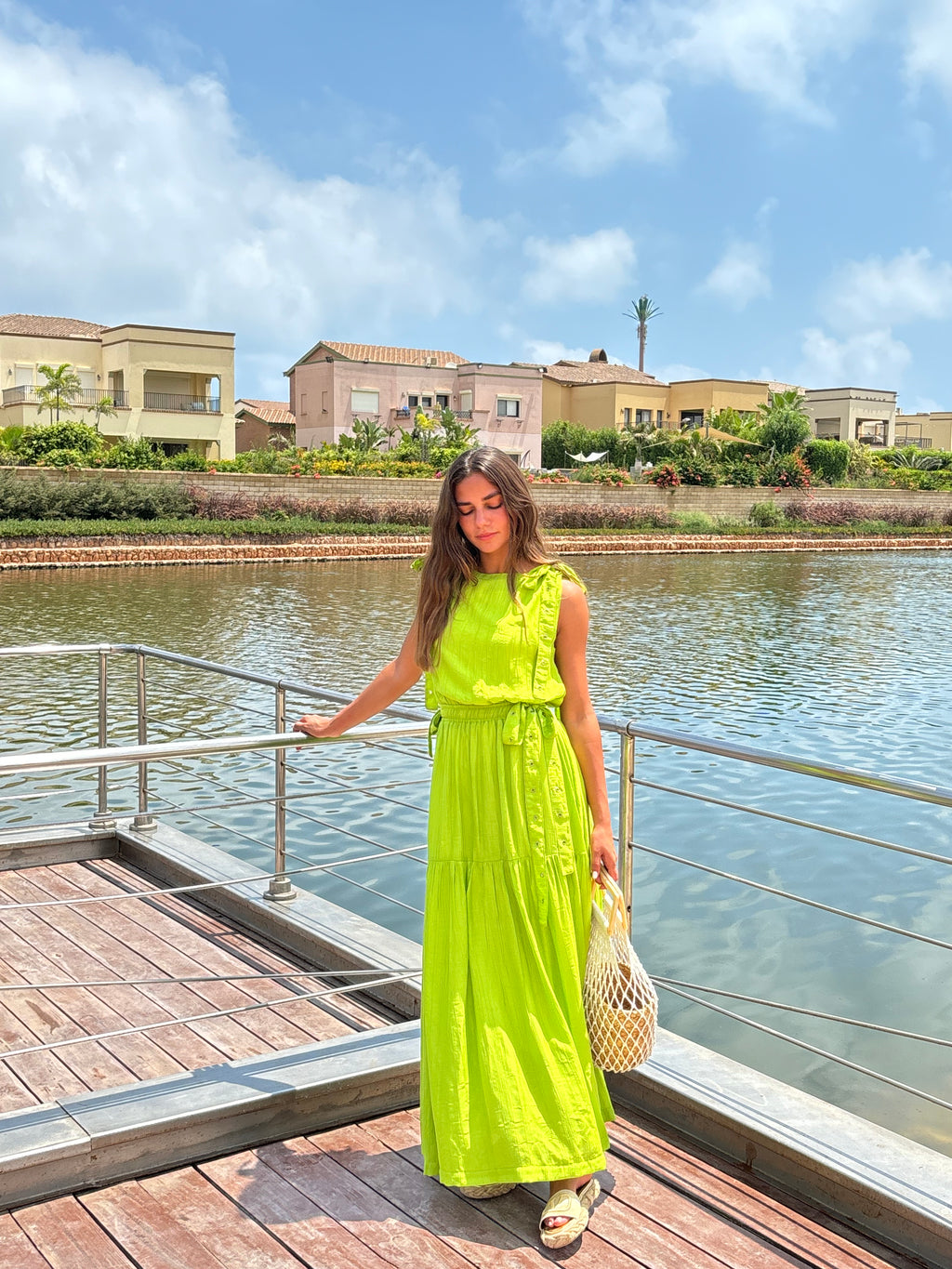 Green Daylilly Waisted Dress
