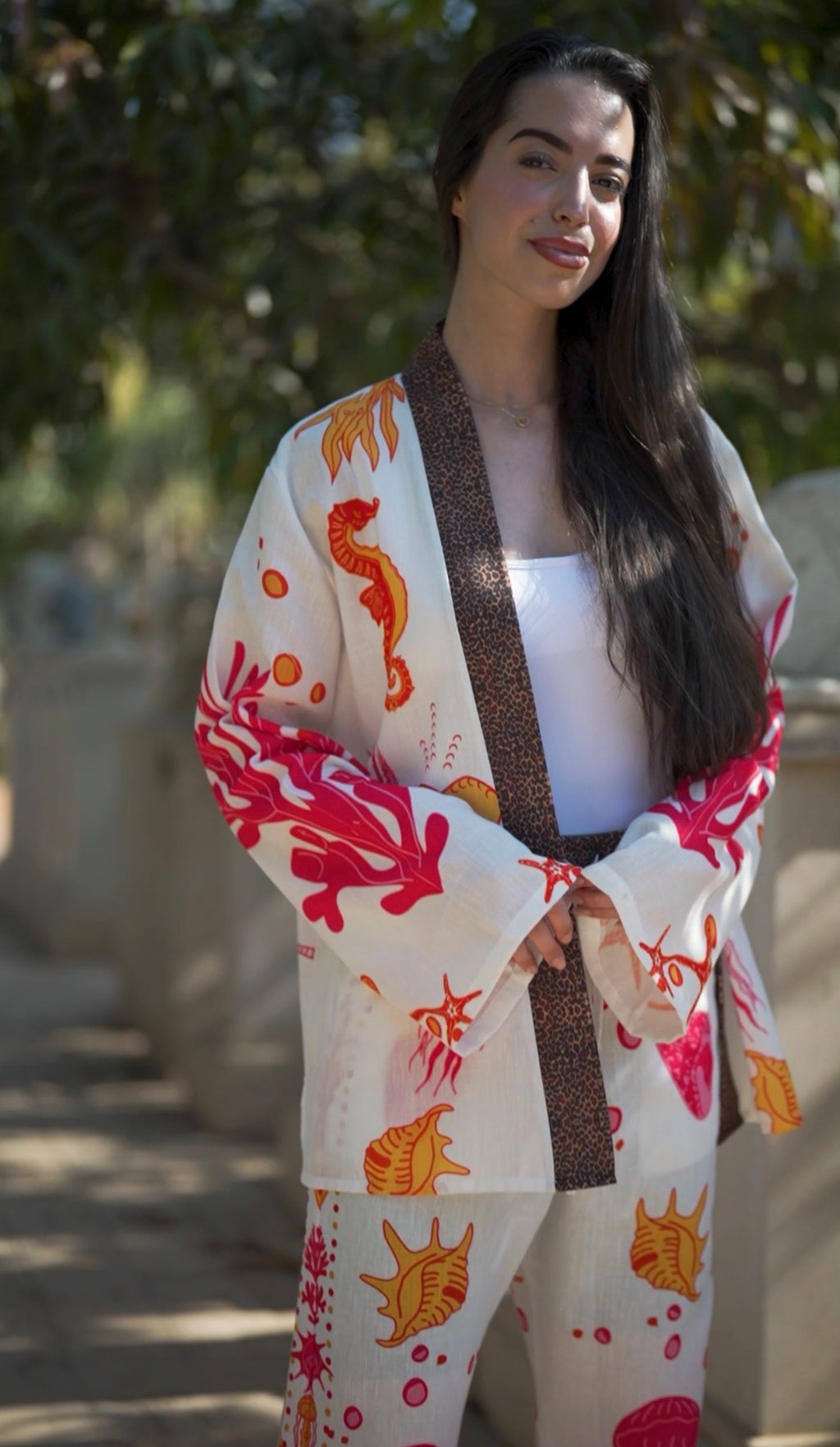 Seashells Printed Linen Set in Pink