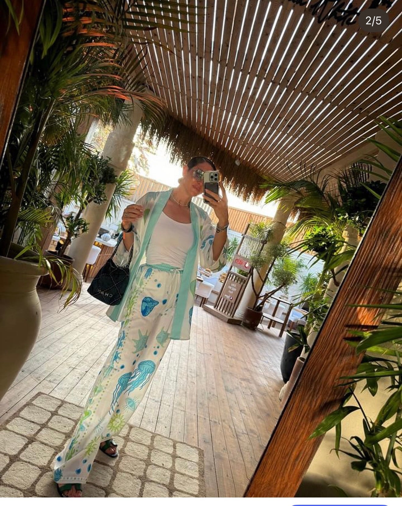 Seashells Printed Linen Set in Mint