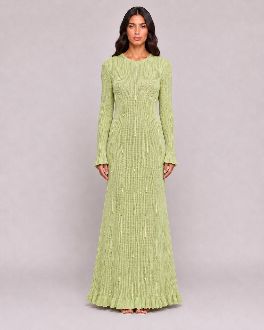 Beaded Knit Dress in Matcha