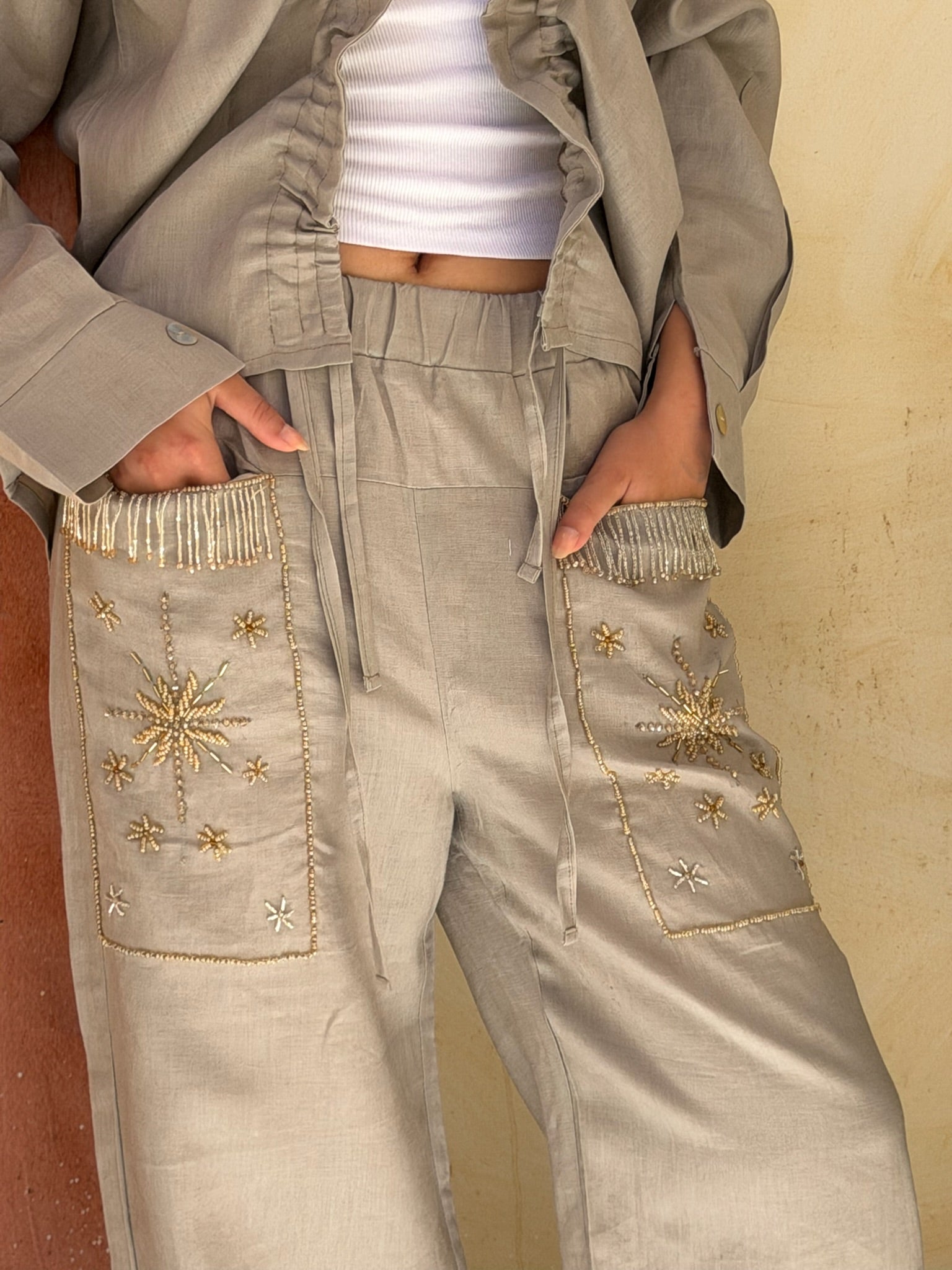 The Nomad Beaded Pants (only) in Taupe
