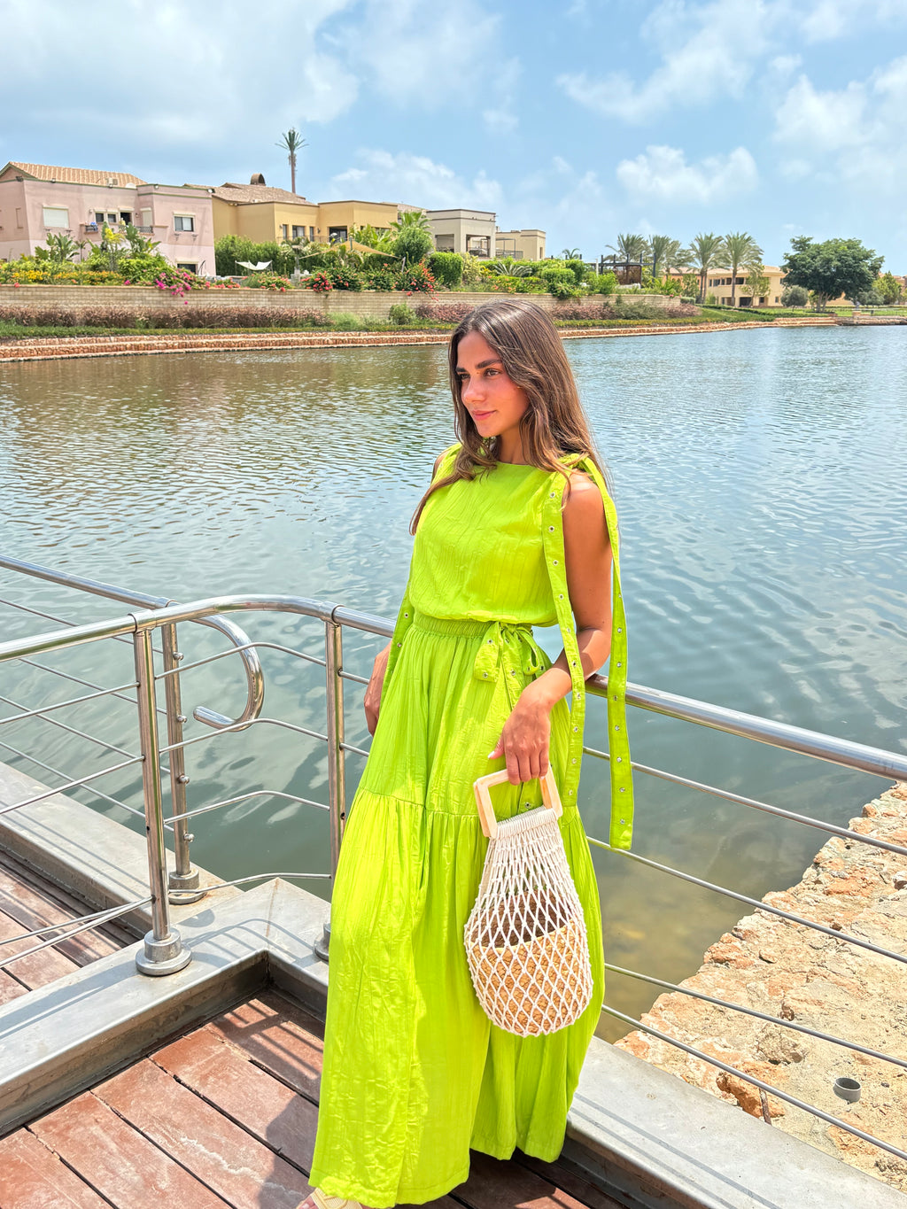 Green Daylilly Waisted Dress