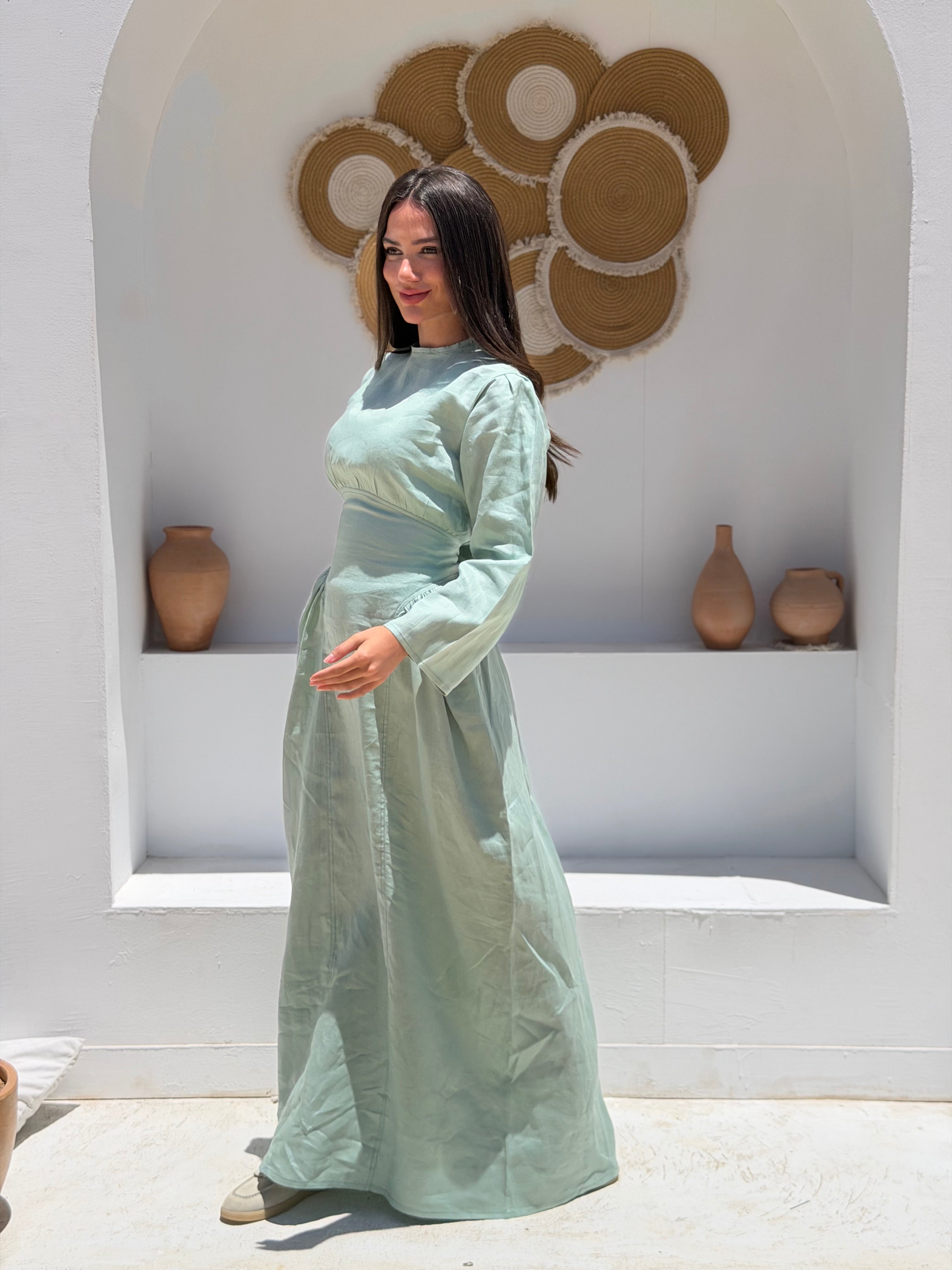Mint Waisted Dress (Full Sleeves)