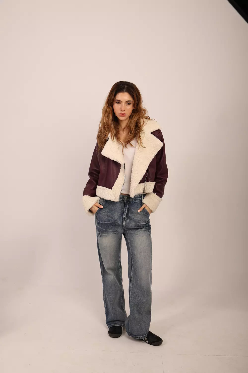 Wine Shearling Jacket