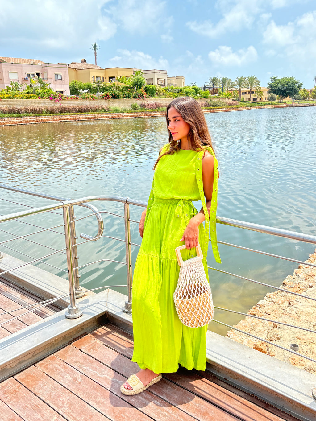 Green Daylilly Waisted Dress