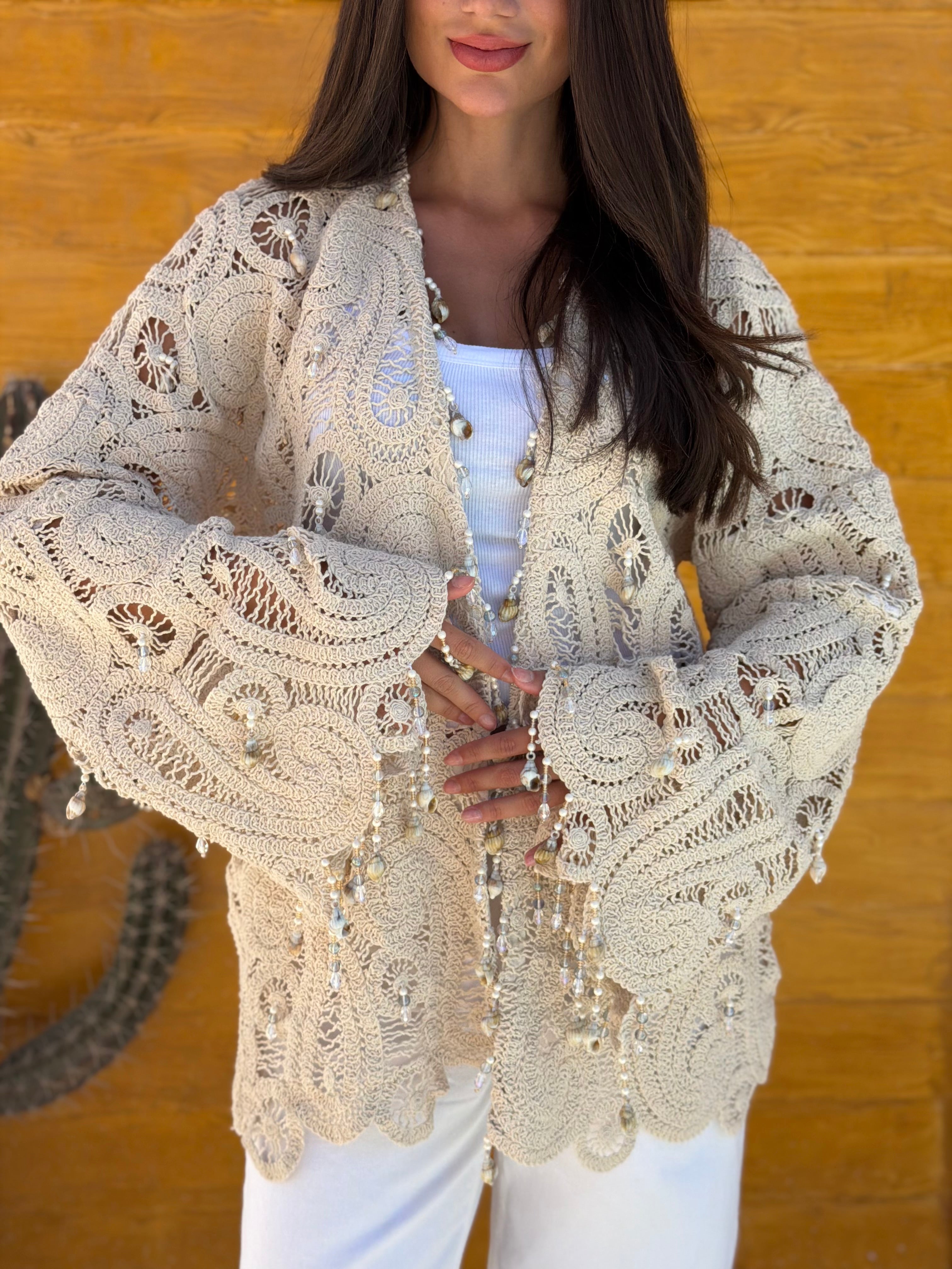 The Oyster Cardigan with Beaded Seashells
