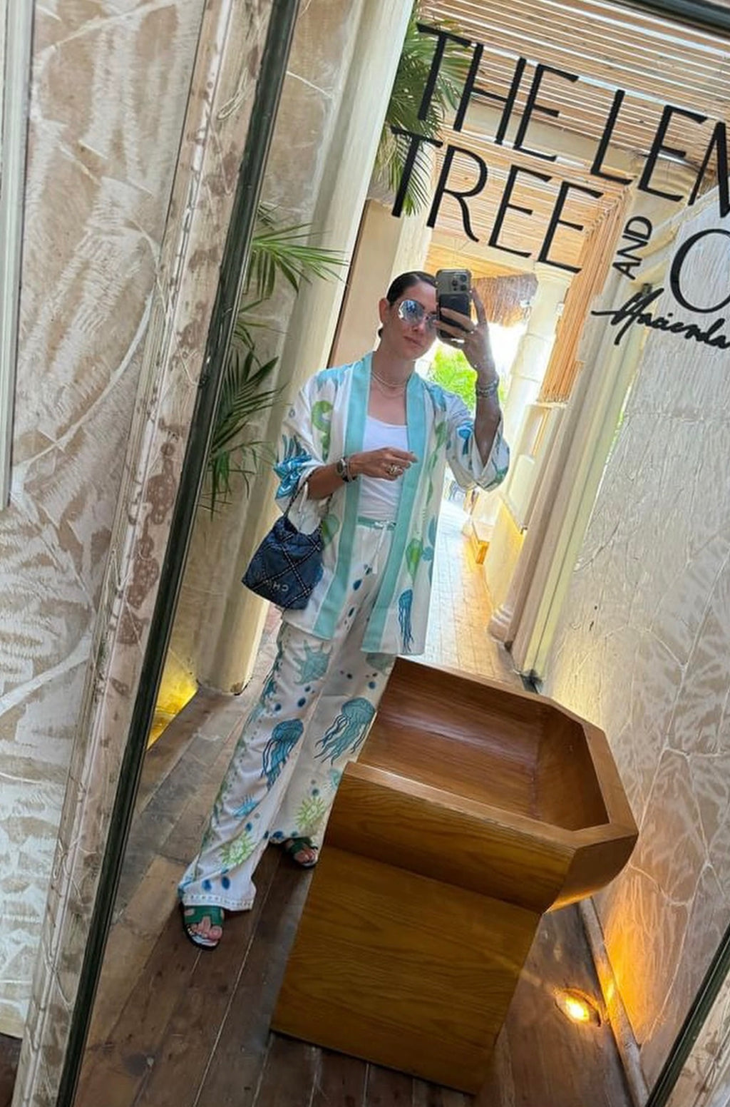 Seashells Printed Linen Set in Mint