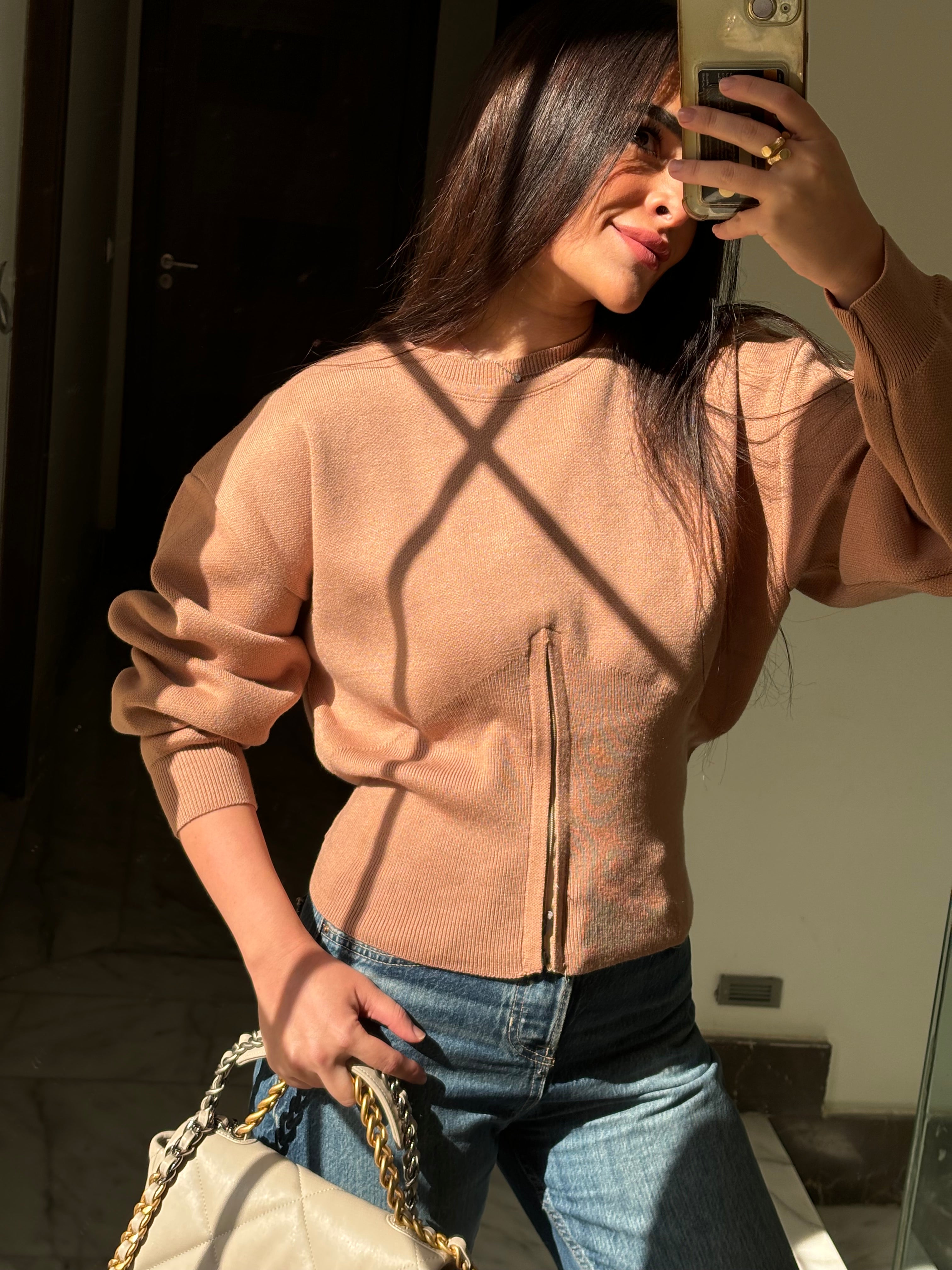 Waisted Knit Top (Camel)