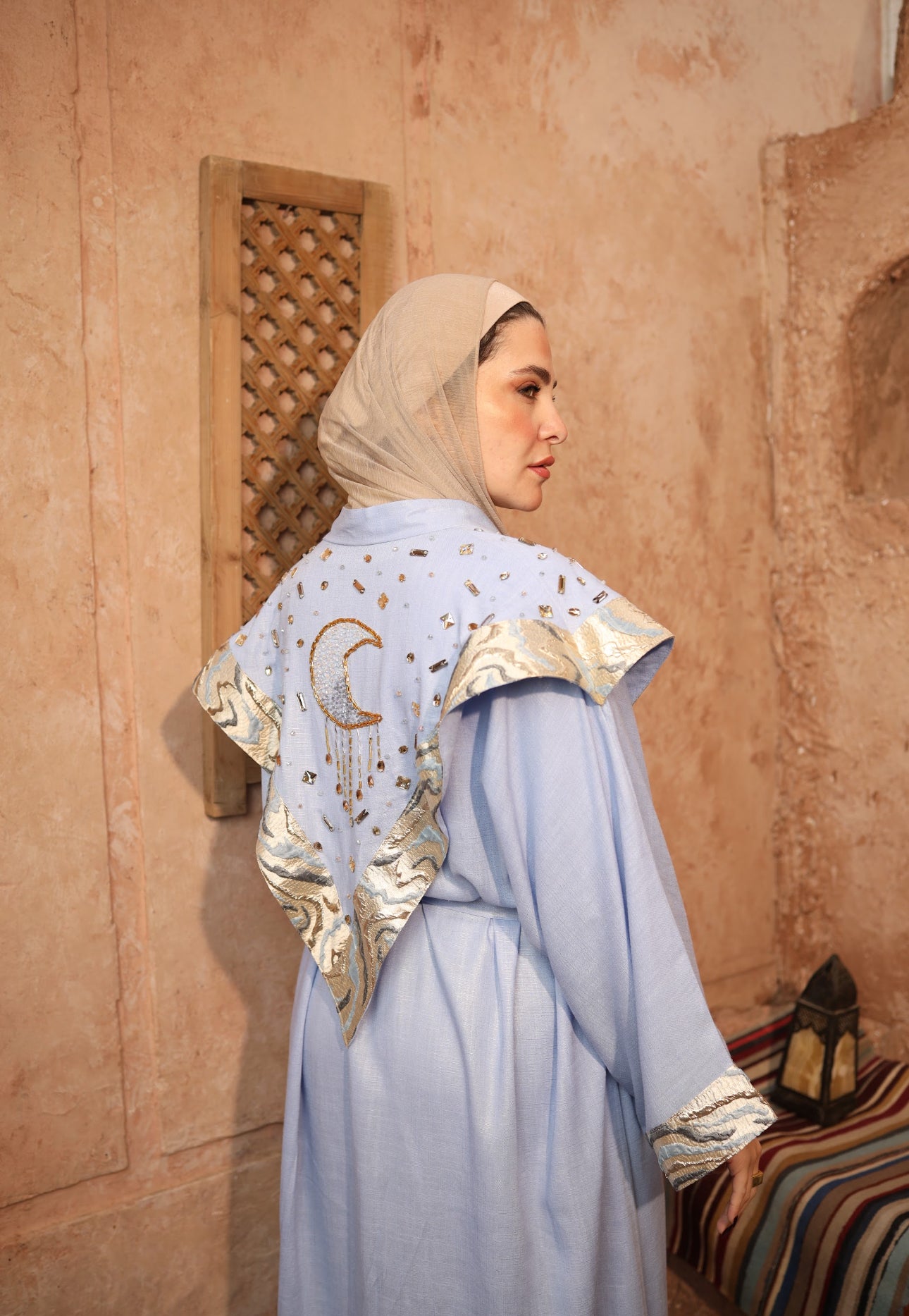 Moon Embellished Baby Blue Kaftan