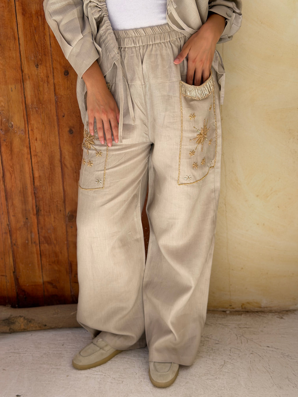 The Nomad Beaded Pants (only) in Beige