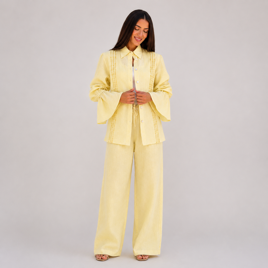 The Embellished Dahlia Butter Yellow Top (only)