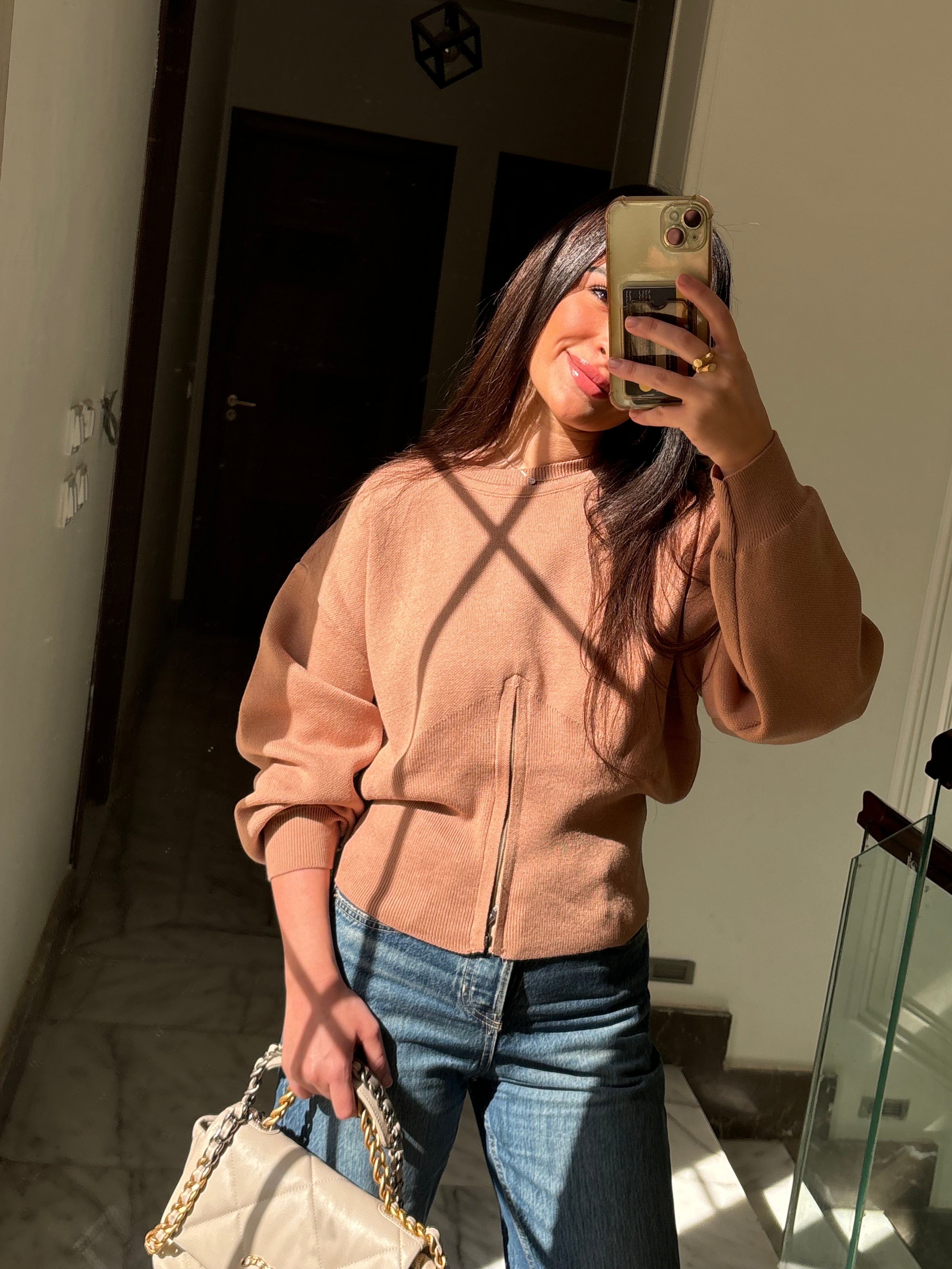 Waisted Knit Top (Camel)