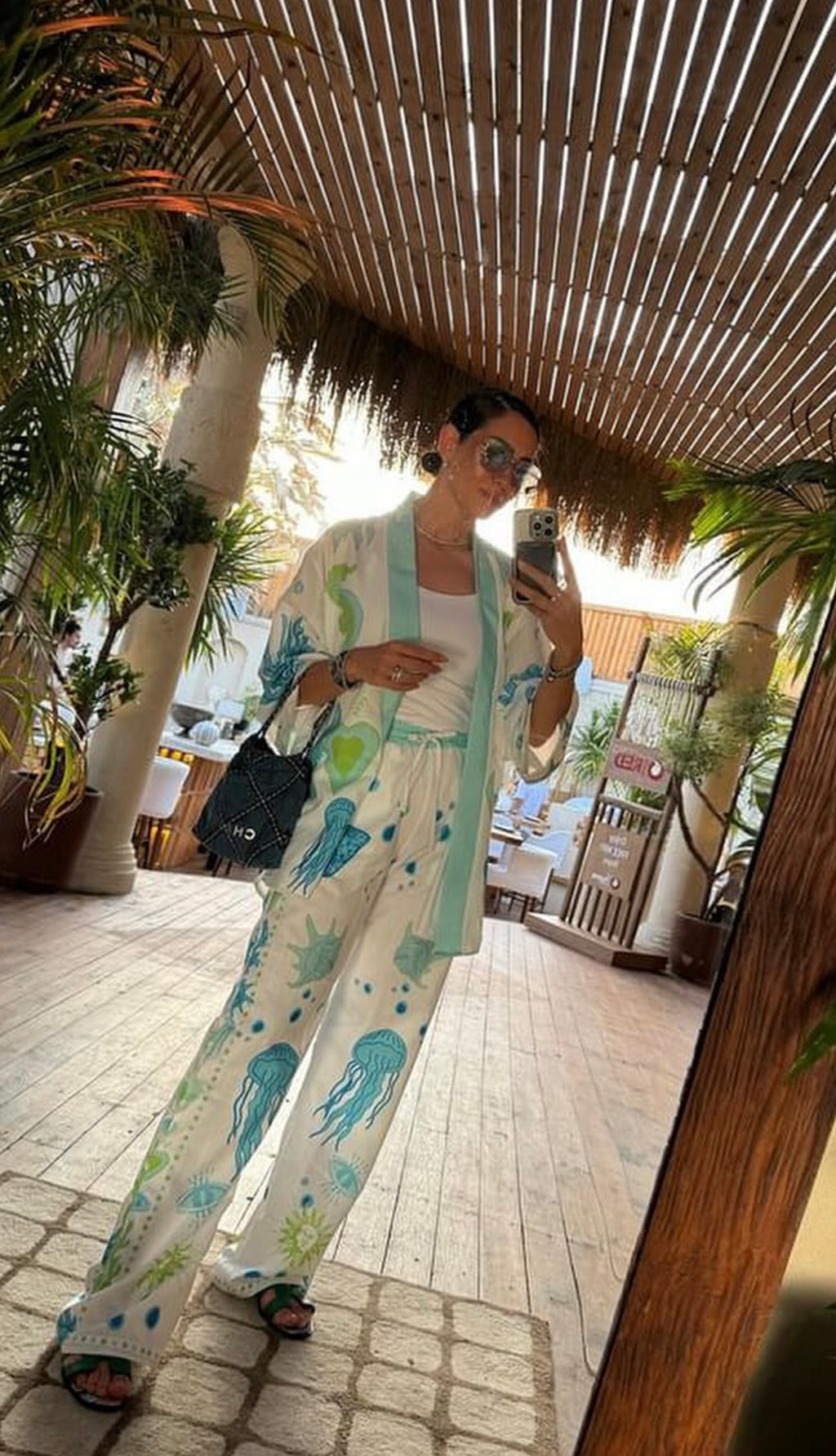 Seashells Printed Linen Set in Mint