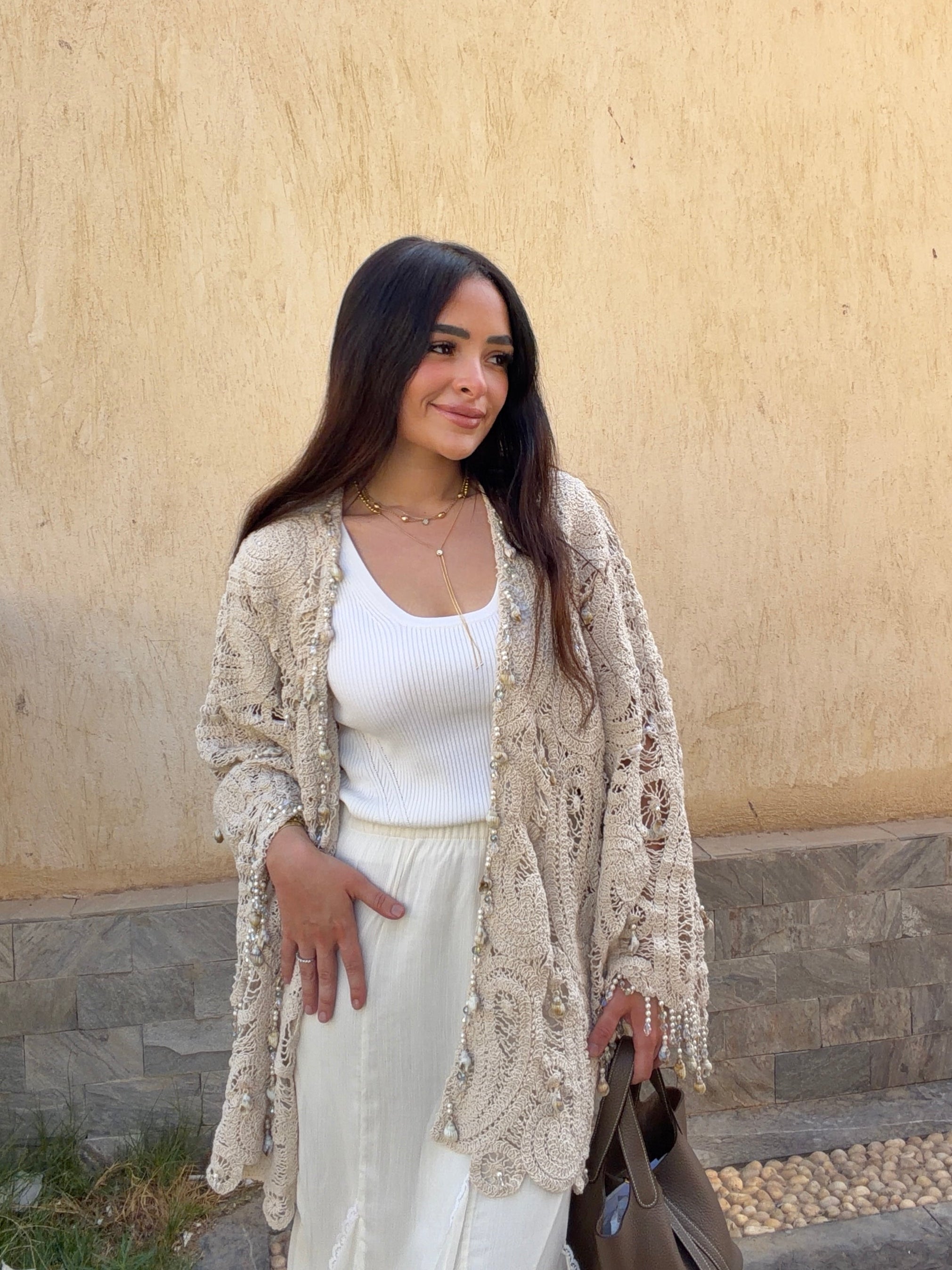 The Oyster Cardigan with Beaded Seashells